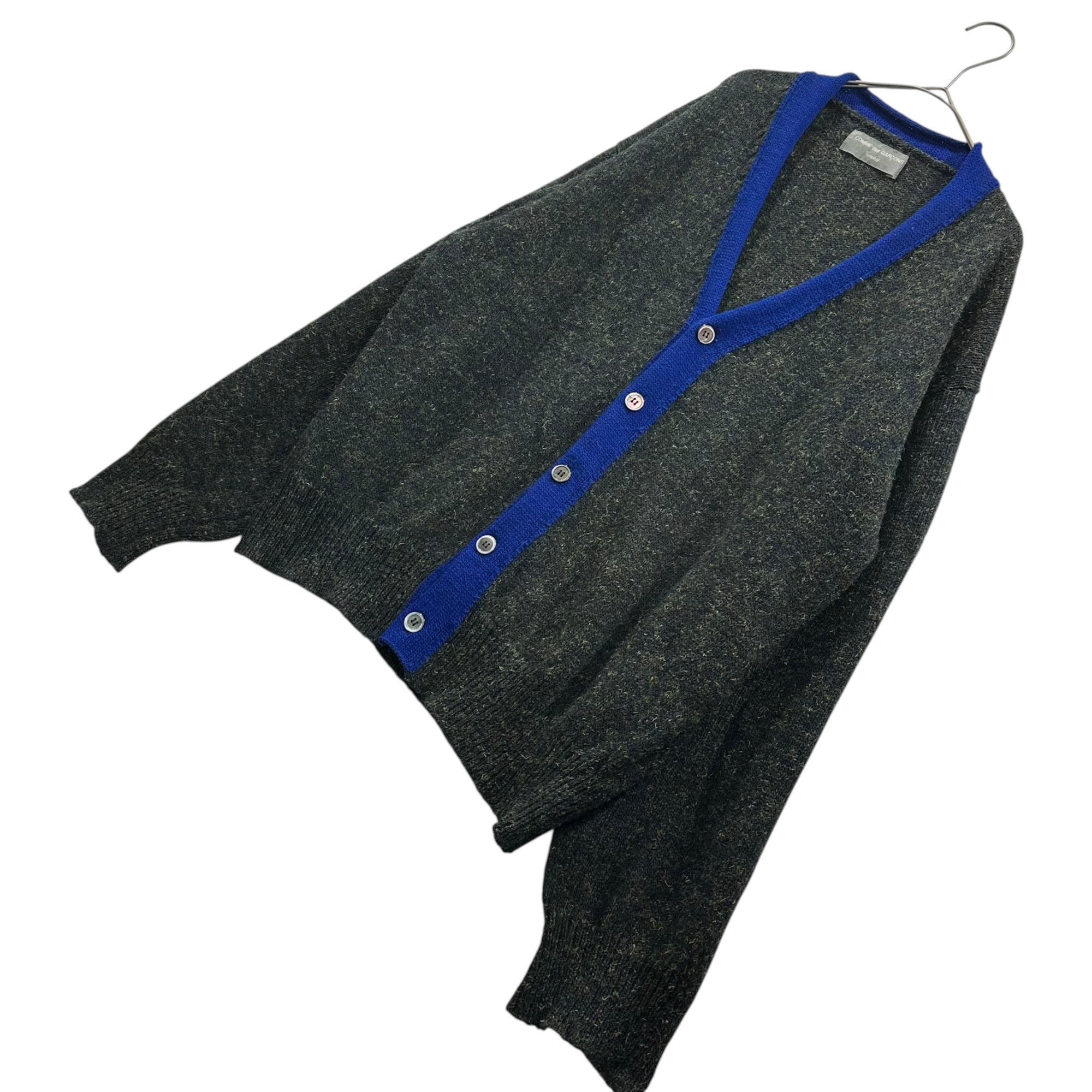 COMME des GARCONS HOMME(コムデギャルソンオム) 1996AW Frame Wool Knit Cardigan フレーム ウール ニット カーディガン HN-080020 表記無(XL程度) カーキ×ブルー 90's 90年代 AD1996