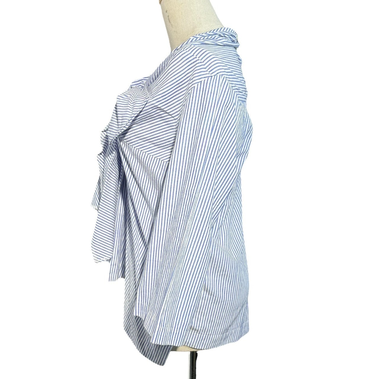 tricot COMME des GARCONS(トリココムデギャルソン) 13AW Front Ribbon Design L/S Striped Blouse フロント リボン デザイン L/S ストライプ ブラウス TL-B022 M ホワイト×ブルー AD2013