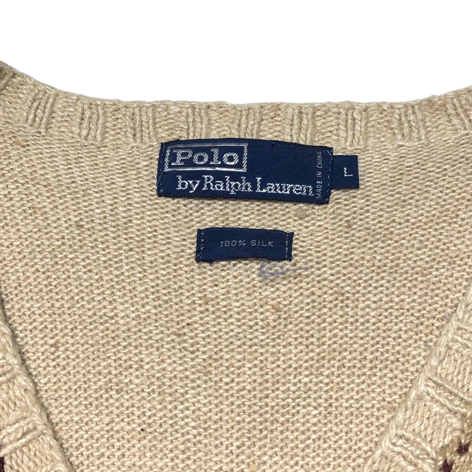 POLO RALPH LAUREN(ポロラルフローレン) All silk argyle knit vest オールシルク アーガイル ニット ベスト L ベージュ ヴィンテージ