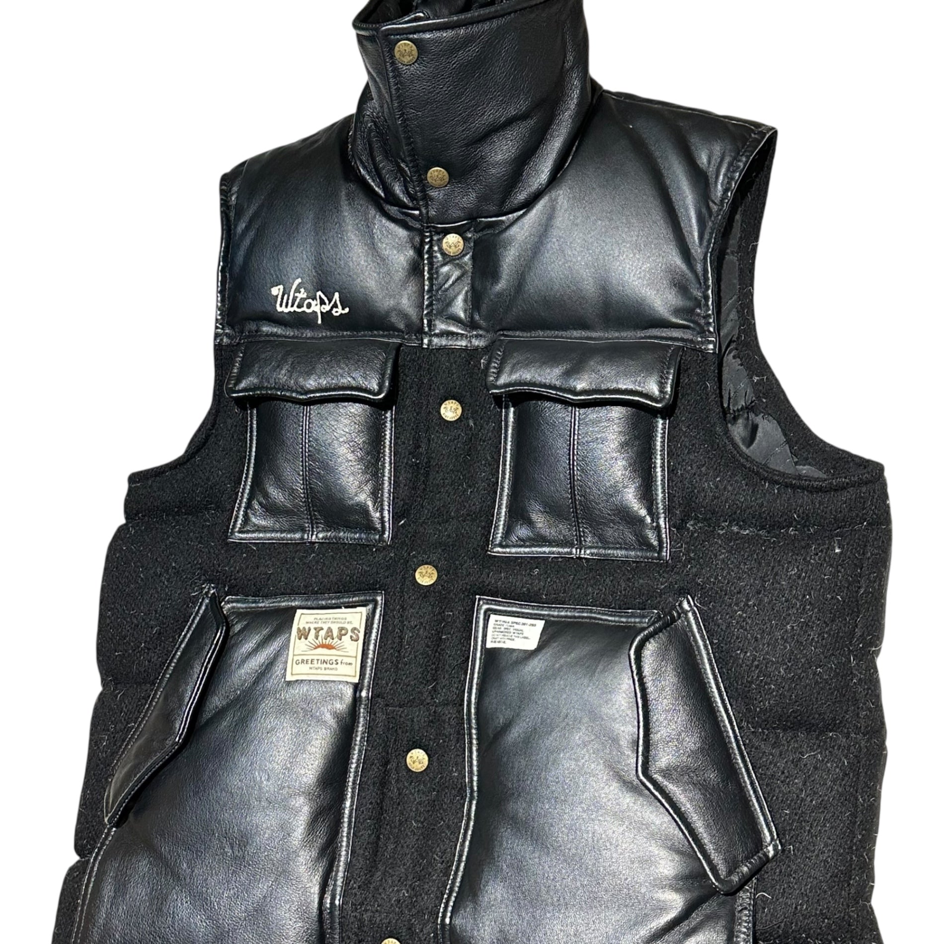 WTAPS(ダブルタップス) 08AW RED DAWN BROKE BACK VEST FIELD WOOLY レザー 切替 ウール ダウンベスト 2008/2ND GWDT-JK-M05 L ブラック