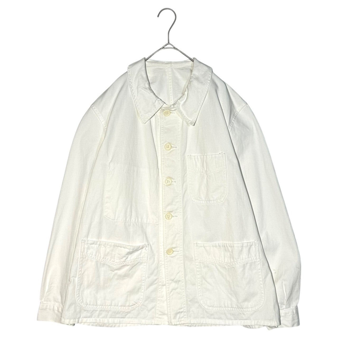 ADOLPHE LAFONT(アドルフラフォン) 40’s LYON White Cotton Coverall ホワイト コットン カバーオール 表記無(M程度) ホワイト 40年代 Vポケット ヴィンテージ フレンチ ワーク ユーロ ジャケット