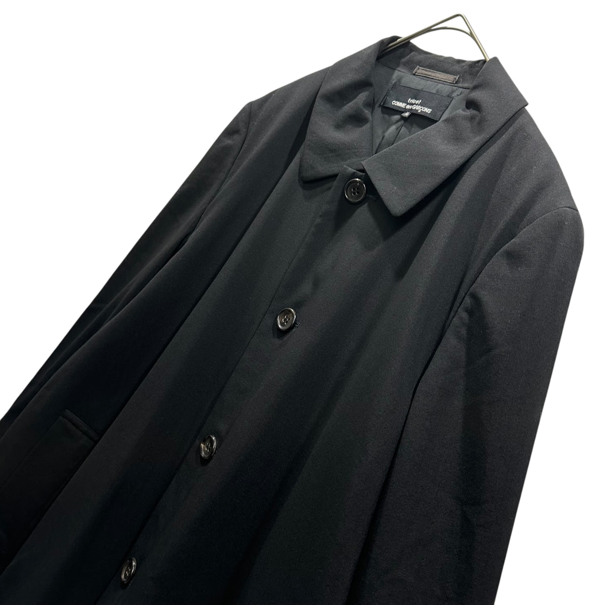 tricot COMME des GARCONS(トリココムデギャルソン) 1992SS Wool-Gabardine Soutien-Collar Coat ウール ギャバジン ステンカラー コート    TC-05002M M ブラック AD1991 90s アーカイブ 男性着用可能
