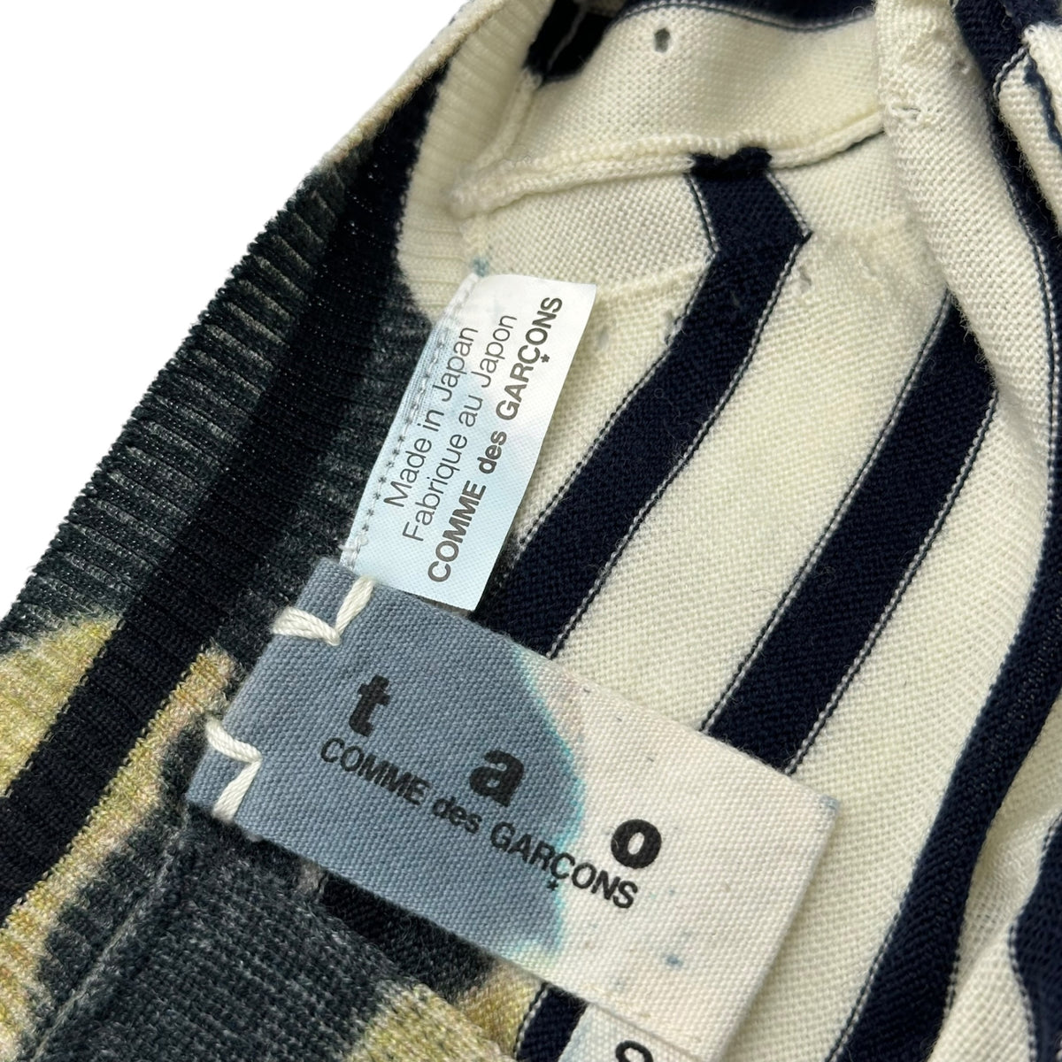 TAO COMME des GARCONS(タオコムデギャルソン) 2009SS Camouflage-Border Back-Button Knit カモフラ ボーダー バック ボタン ニット 3C-N004 S アイボリー×ネイビー×カーキ AD2008 00s アーカイブ