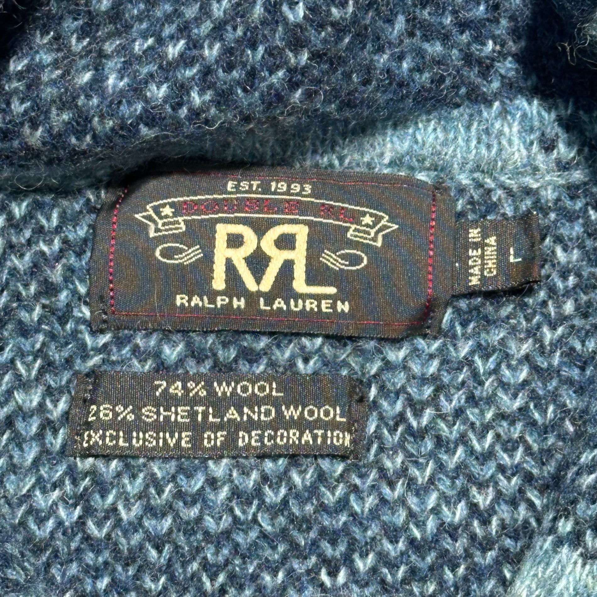 RRL(ダブルアールエル) Shetland Wool Shawl Collar Check Knit Cardigan シェットランドウール ショールカラー チェック ニット カーディガン L ブルー×ネイビー 海外購入品