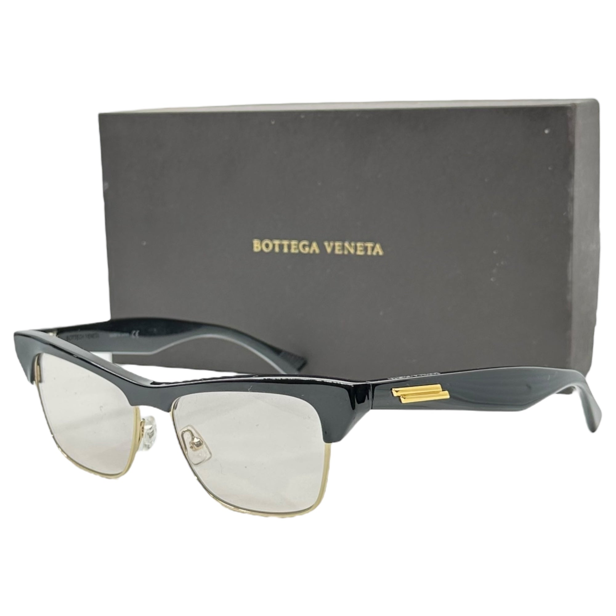 BOTTEGA VENETA(ボッテガヴェネタ) tortoiseshell half rim clear lens sunglasses 鼈甲ハーフリムクリアレンズサングラス BV1100O-002 52□15-140 ブラック×クリア
