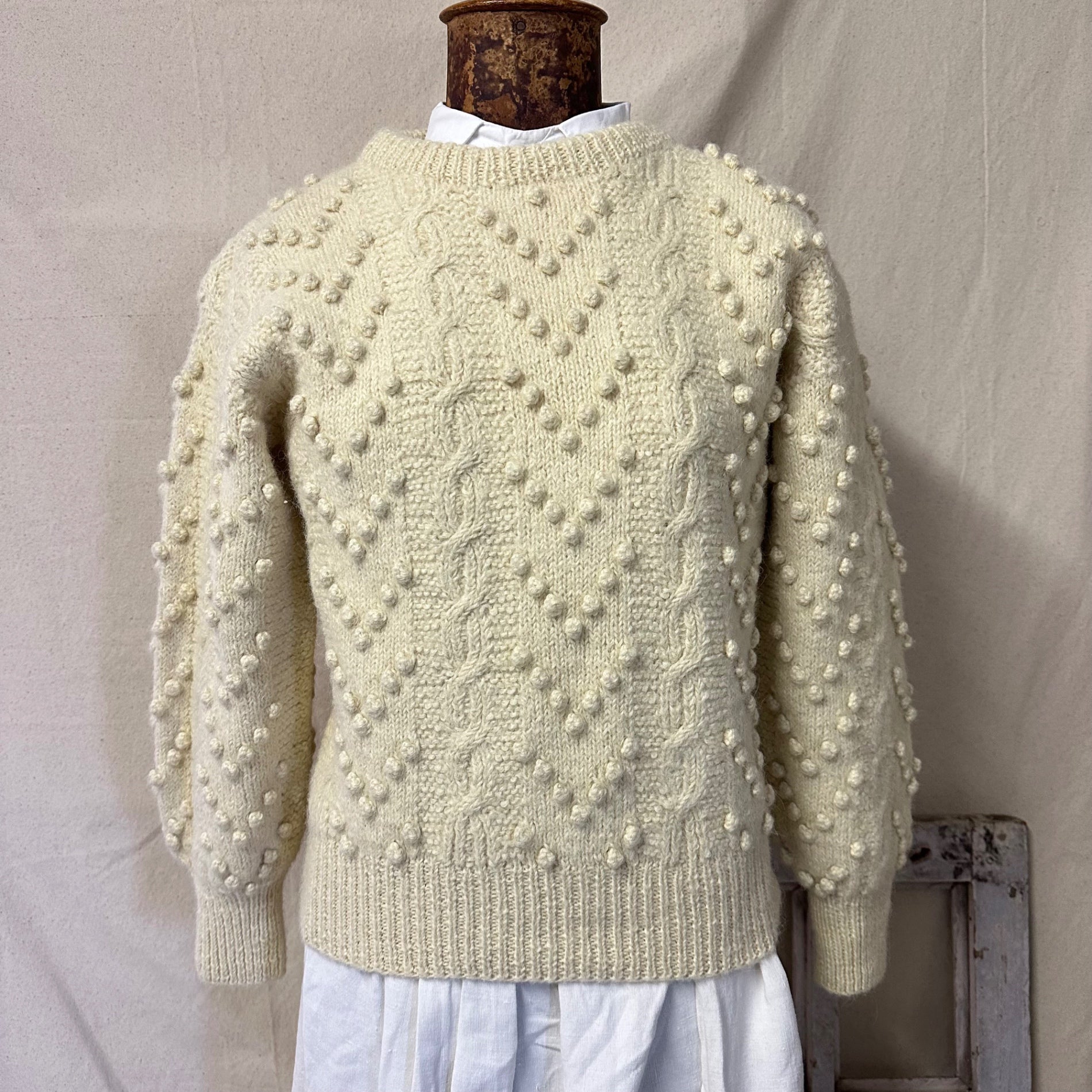 VINTAGE(ヴィンテージ) Peruvian Made Alpaca 100% Popcorn Knit ペルーメイド アルパカ100% ポップコーン ニット FREE(Sサイズ相当) アイボリー