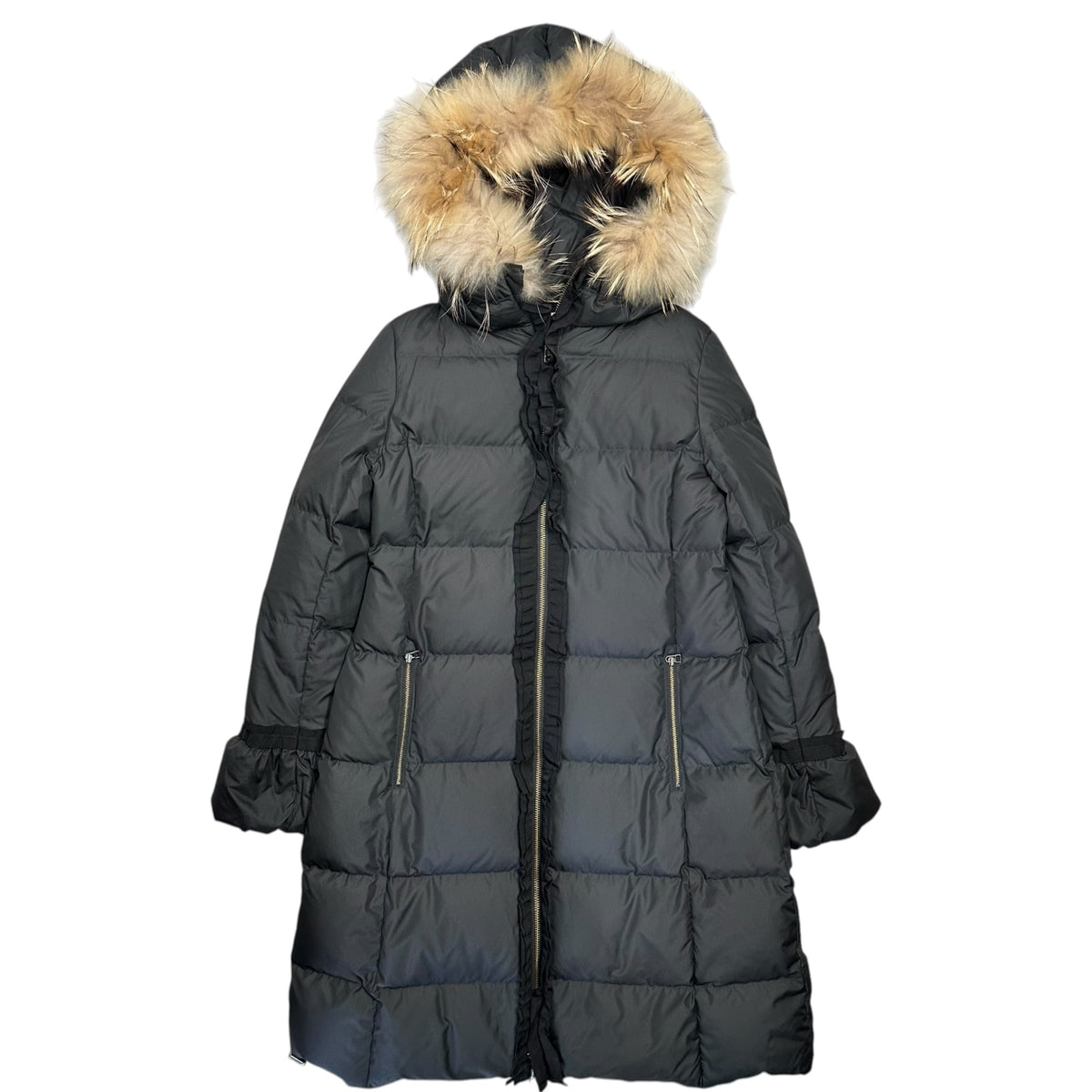 LANVIN en Bleu(ランバンオンブルー) Raccoon Fur-Trimmed Hooded Down Coat ラグーンファー フーデッド ダウン コート 3706102 36 ブラック ジャケット