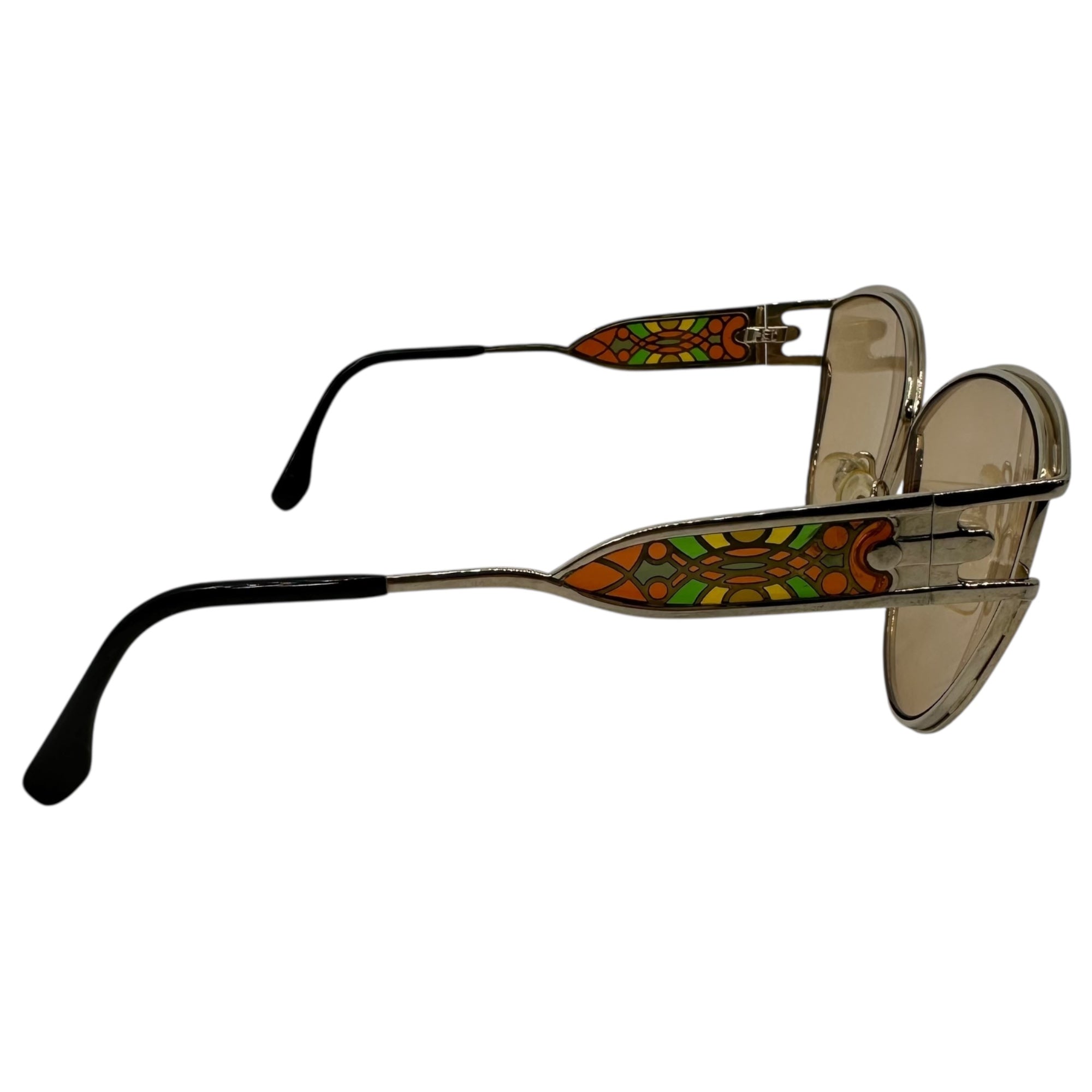 YVES SAINT LAURENT(イヴサンローラン) 80's Stained Glass Design Butterfly Sunglasses ステンドグラス デザイン バタフライ サングラス - シルバー×ブラウン 推定80年代 ヴィンテージ メガネ 眼鏡