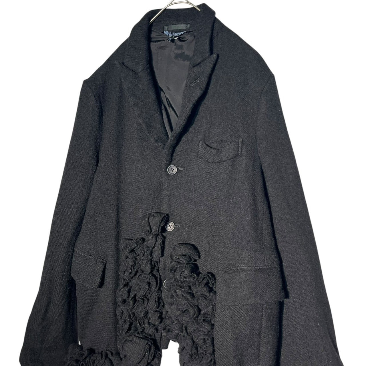 BLACK COMME des GARCONS(ブラックコムデギャルソン) 17AW Wool full-length front ruffle jacket ウール 縮絨 フロント フリル ジャケット 1T-J004 S ブラック AD2017