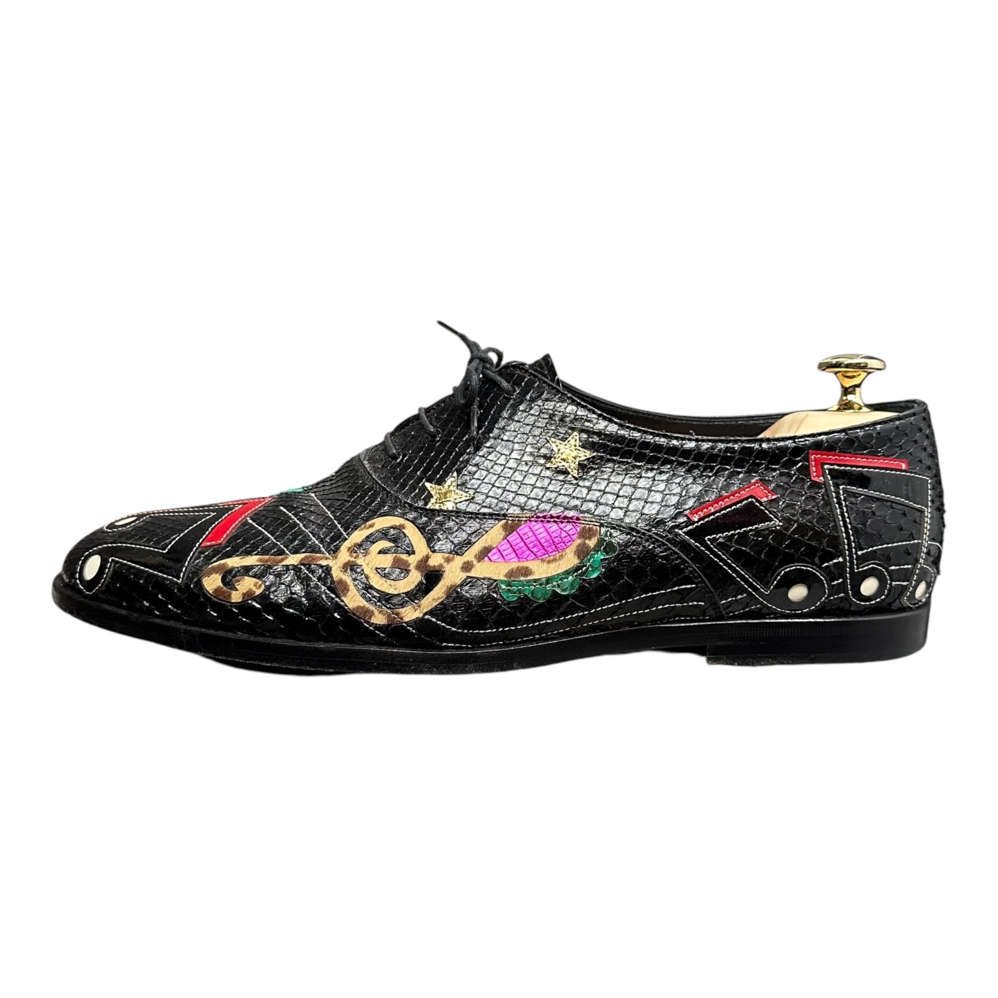 SAINT LAURENT PARIS(サンローランパリ) 2016AW By Hedi Slimane Python Patch Leather Dress Shoes パイソン 音符 パッチ レザー オックスフォード シューズ 485152 43(約27.5cm〜28.0cm) ブラック エディ期 ダービー