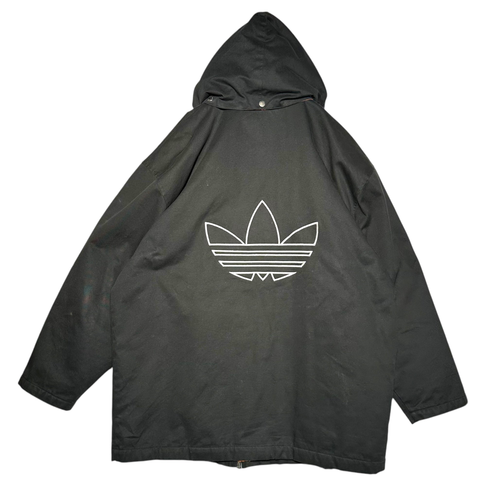adidas(アディダス) 90's back logo hooded jacket バックロゴ フーデット ジャケット L ブラック×オレンジ 万国旗タグ　90年代