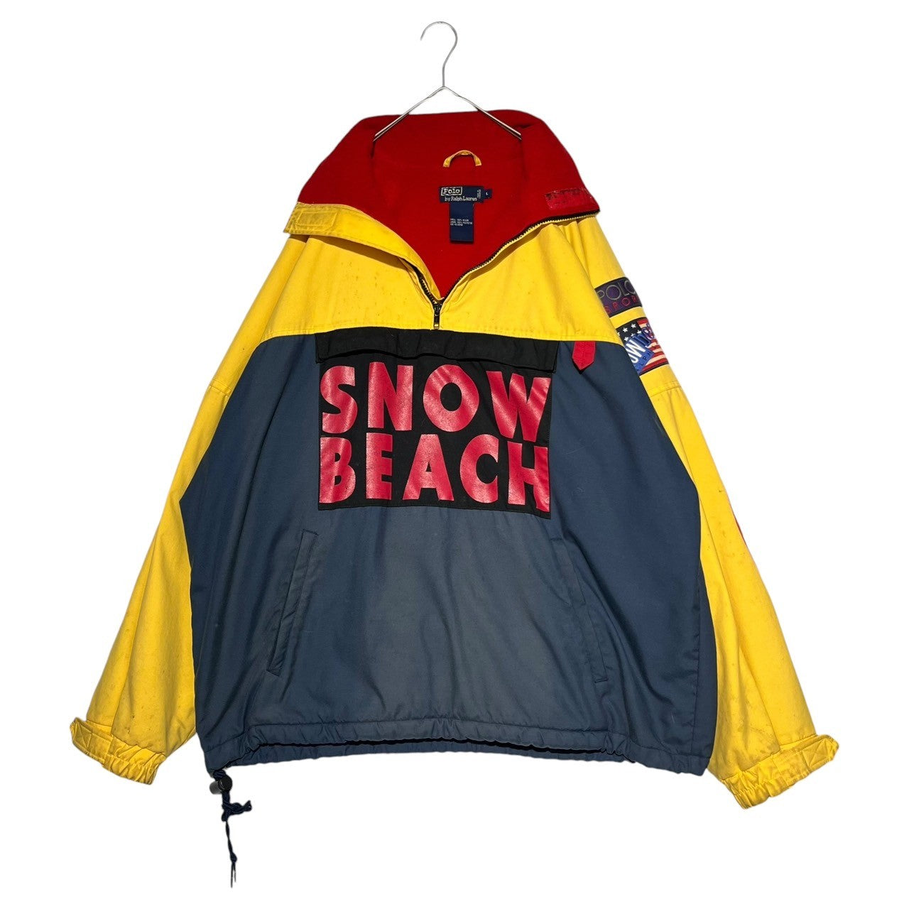 POLO RALPH LAUREN(ポロラルフローレン) 90's original "snow beach" Anorak jacket オリジナル スノー ビーチ アノラック ジャケット  L イエロー×レッド 1993 90年代 ヴィンテージ 稀少品