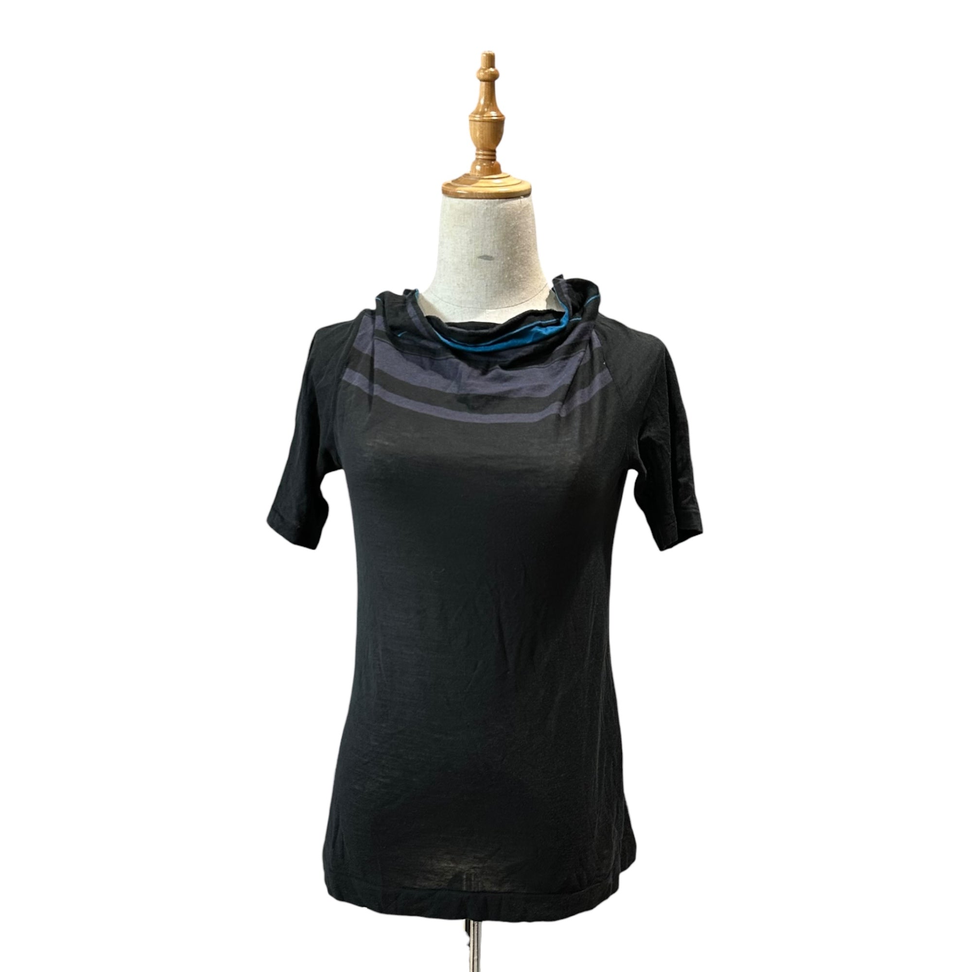 YOHJI YAMAMOTO +NOIR(ヨウジヤマモトプリュスノアール) 00's High-Neck Striped S/S Knit Top ハイネック ボーダー 半袖 カットソー NY-T46-050 3 ブラック