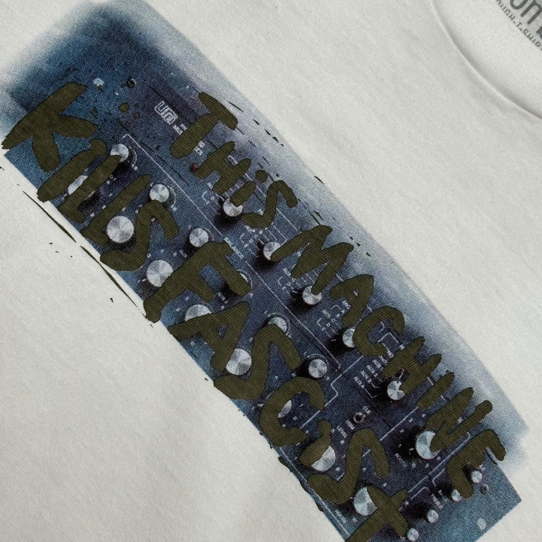 GOODENOUGH(グッドイナフ) 2001's cotton base THIS MACHINE KILLS FASCISTS s/s T-shirt Tシャツ M ホワイト×ブルー