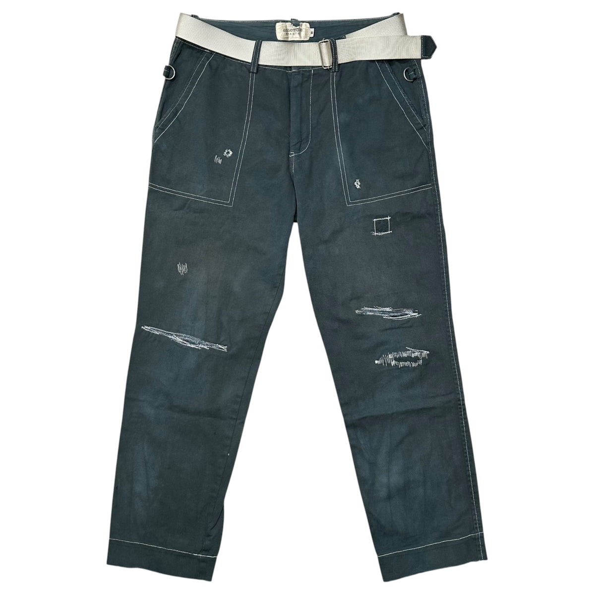 assemble a.k.a AFFA(アッセンブルエーケーエーエーエフエフエー) Distressed Belted Bondage Pants ダメージ加工 ベルテッド ボンテージ パンツ AFH4502-1 M ネイビー