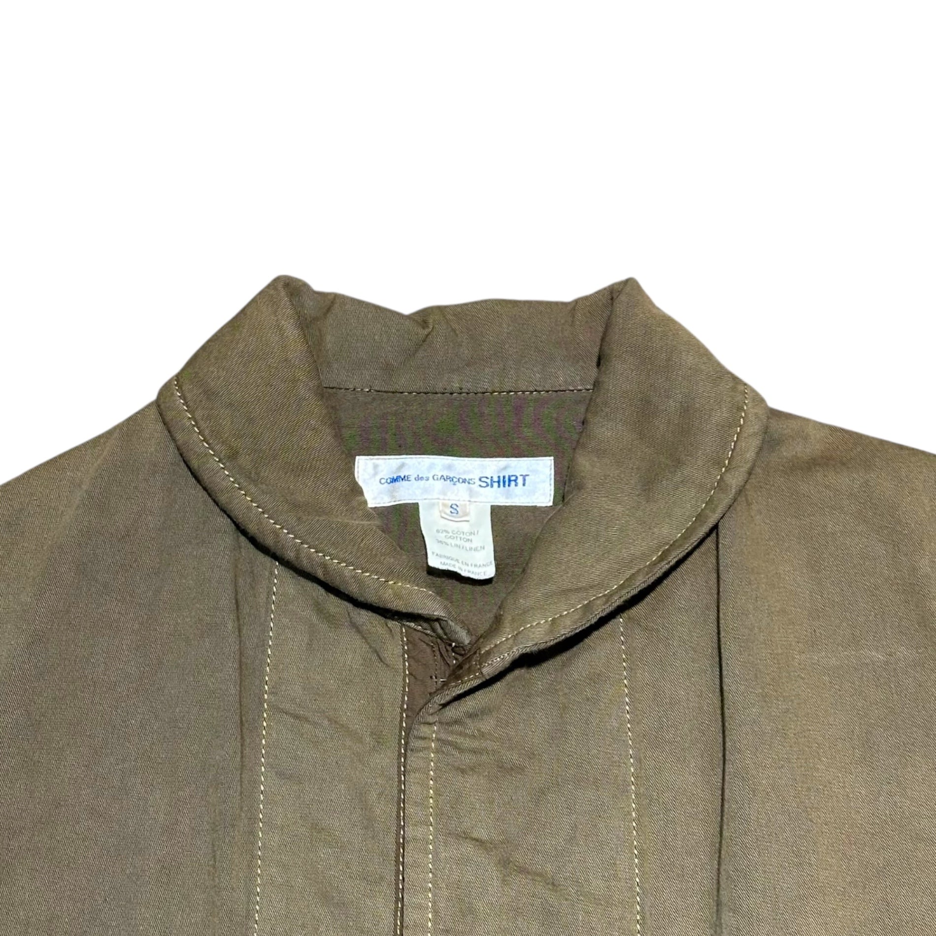 COMME des GARCONS SHIRT(コムデギャルソンシャツ) 00's Product-dyed hook-button round collar short-length military-style jacket  製品染め フックボタン 丸襟 ショートレングス ミリタリー テイスト ジャケット S15107 S カーキ