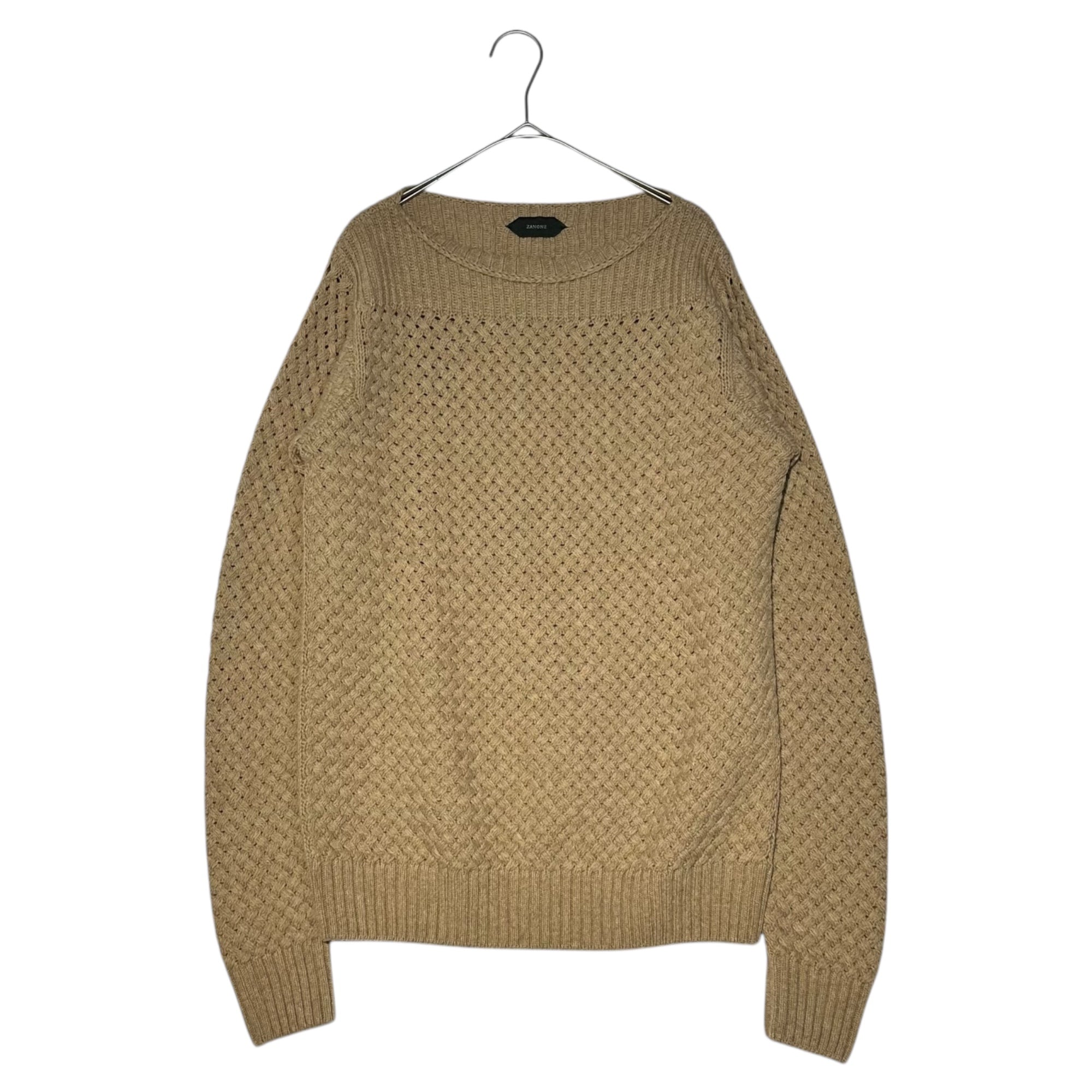 ZANONE(ザノーネ) Yak wool knitted boat neck sweater ヤク ウール 編み込み ボートネック ニット 46(S程度) ベージュ イタリア製