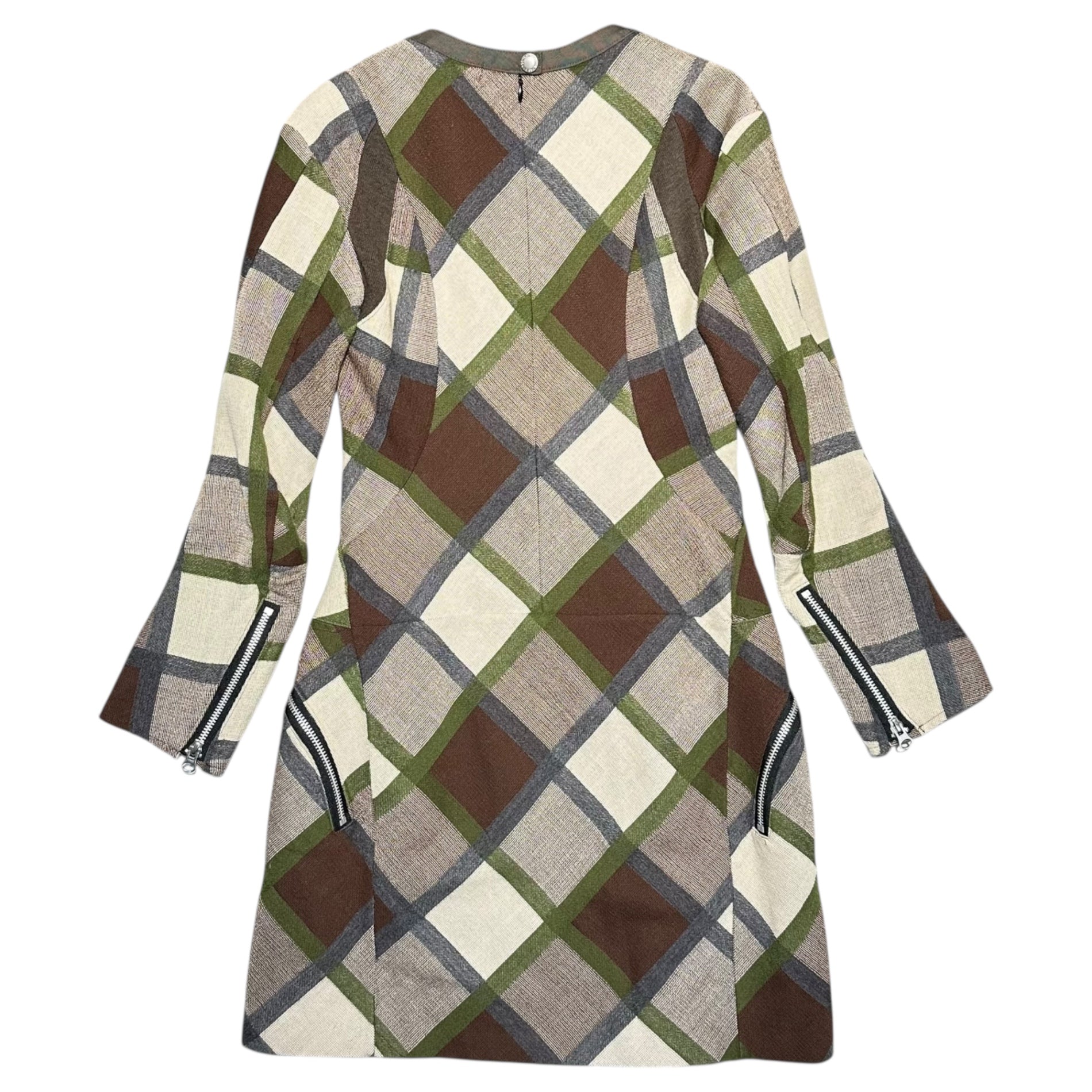 COMME des GARCONS JUNYA WATANABE(コムデギャルソンジュンヤワタナベ) 13AW Diagonal Check Round Neck L/S Wool Dress 斜めチェック ラウンドネック 長袖 ウール ワンピース JL-O022 S カーキ×ブラウン AD2013