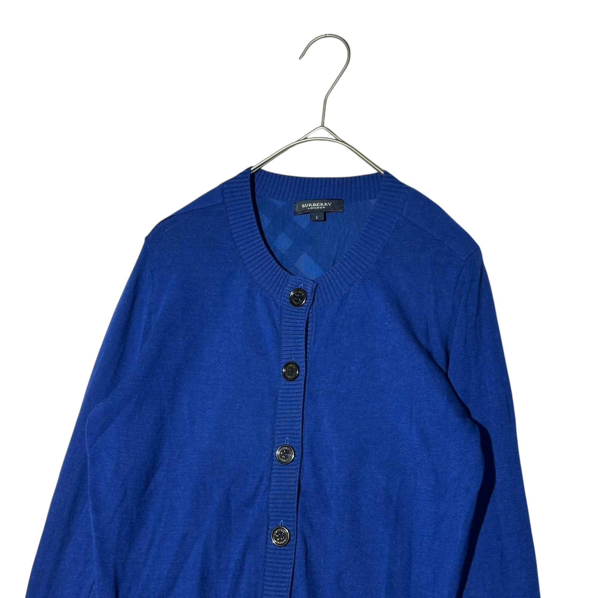 BURBERRY LONDON(バーバリーロンドン) Rayon Cotton Long-Sleeve Button-Up Cardigan レーヨン コットン 長袖 ボタン カーディガン B1N52-131-26 1(S程度) ブルー 裏地 ノヴァチェック
