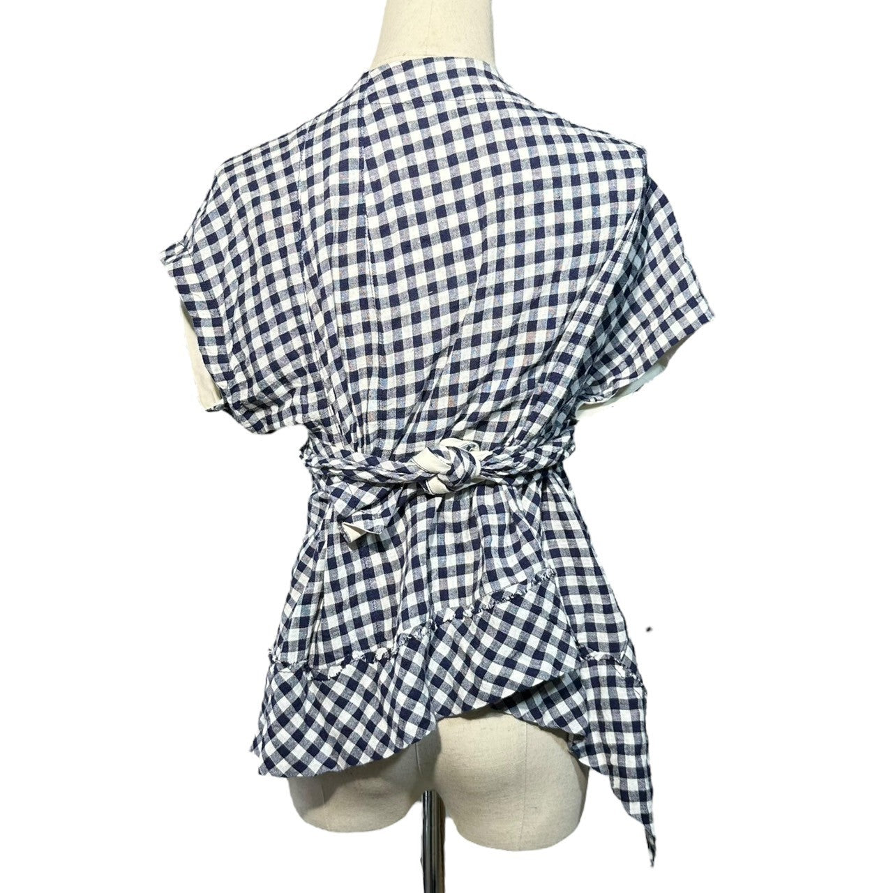 tricot COMME des GARCONS(トリココムデギャルソン) 17SS Gingham Check Linen Blend Back Open Sleeveless Blouse ギンガム チェック リネン ミックス バックオープン ノースリーブ ブラウス TS-B021 M ネイビー×ホワイト AD2016