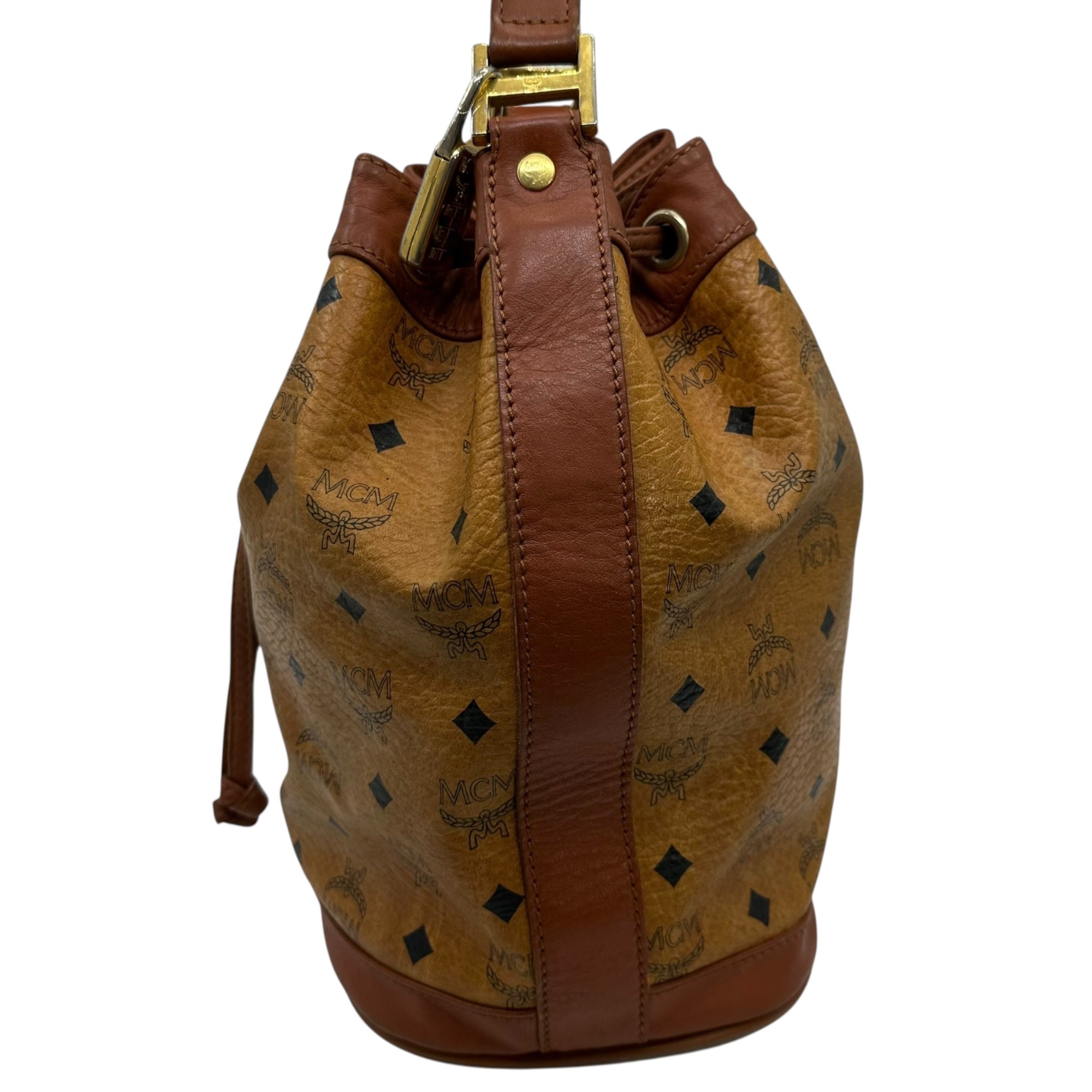 MCM(エムシーエム) Logo drawstring shoulder bag ロゴ 巾着 ショルダー バッグ ブラウン ririジップ