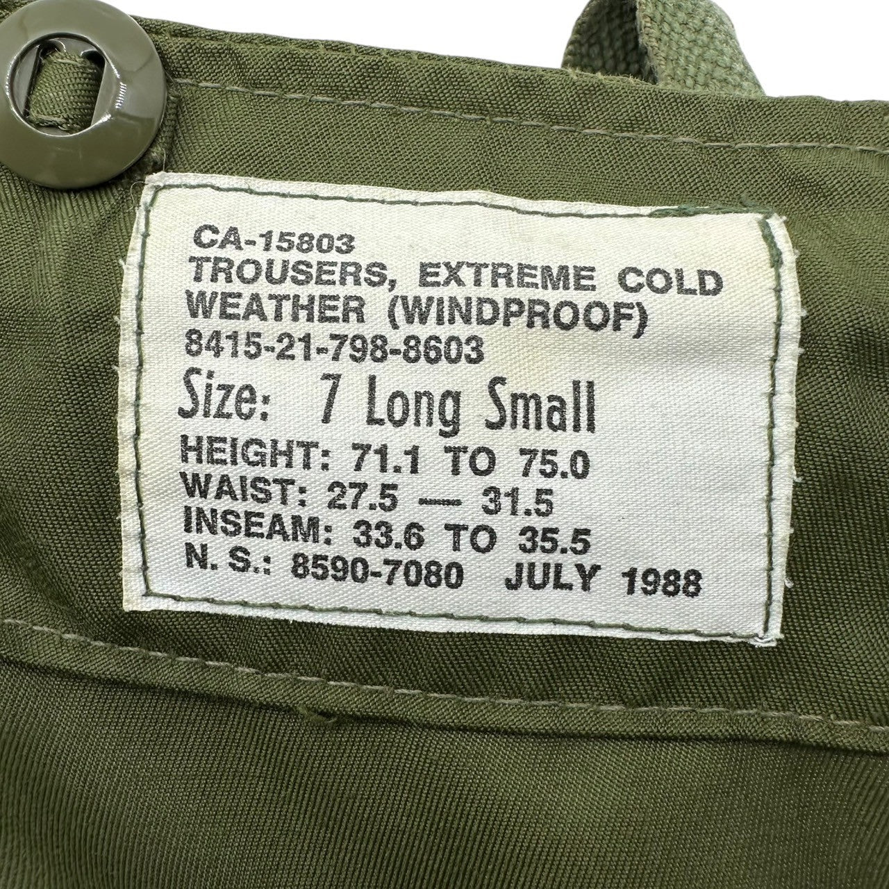 Canadian Army(カナダ軍) 80's ECW WINDPROOF overpants Cargo pants ウィンド プルーフ オーバー パンツ カーゴパンツ 8415-21-798-8603 7 LONG SMALL セージグリーン ミリタリー 80年代 ヴィンテージ