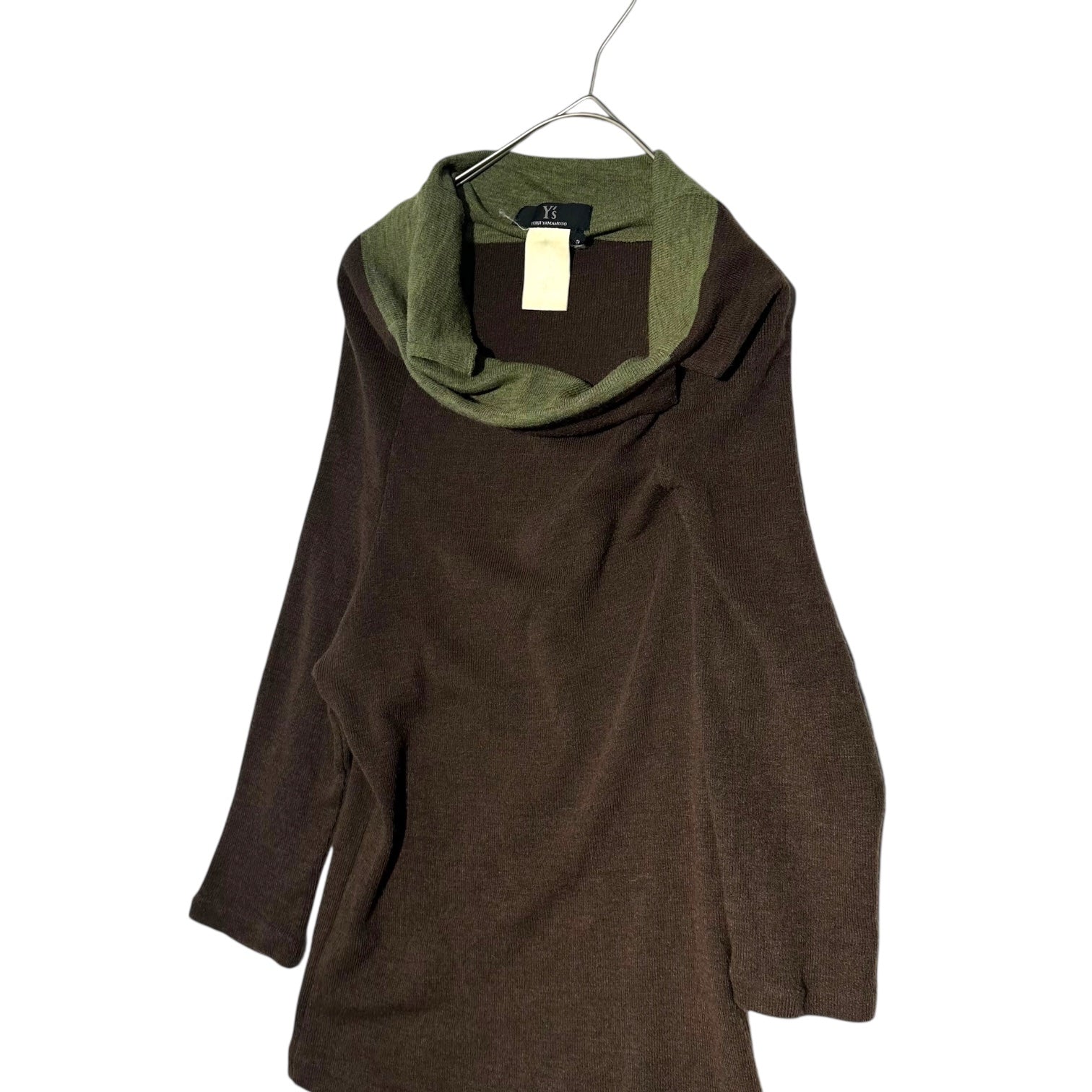 Y's(ワイズ) Deformed high neck wool knit 変形 ハイネック ウール ニット 3(M程度) ブラウン×グリーン オフショルダー