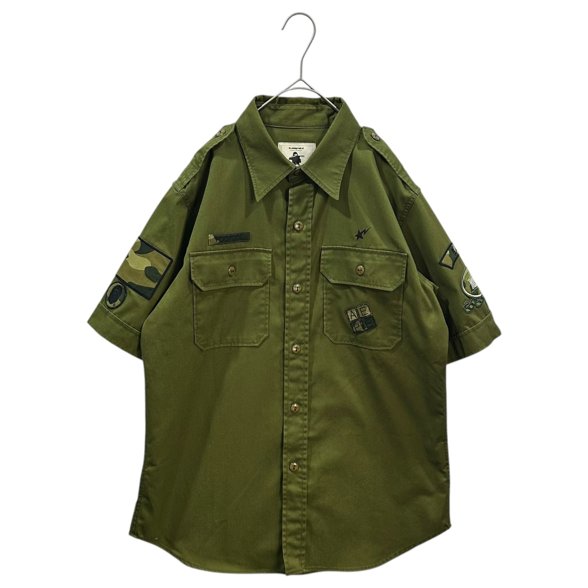 A BATHING APE(アベイシングエイプ) 00's FELLOWSHIP BAPE CAMP BOY SCOUT SHIRT ワッペン 半袖 ボーイ スカウト シャツ M オリーブ
