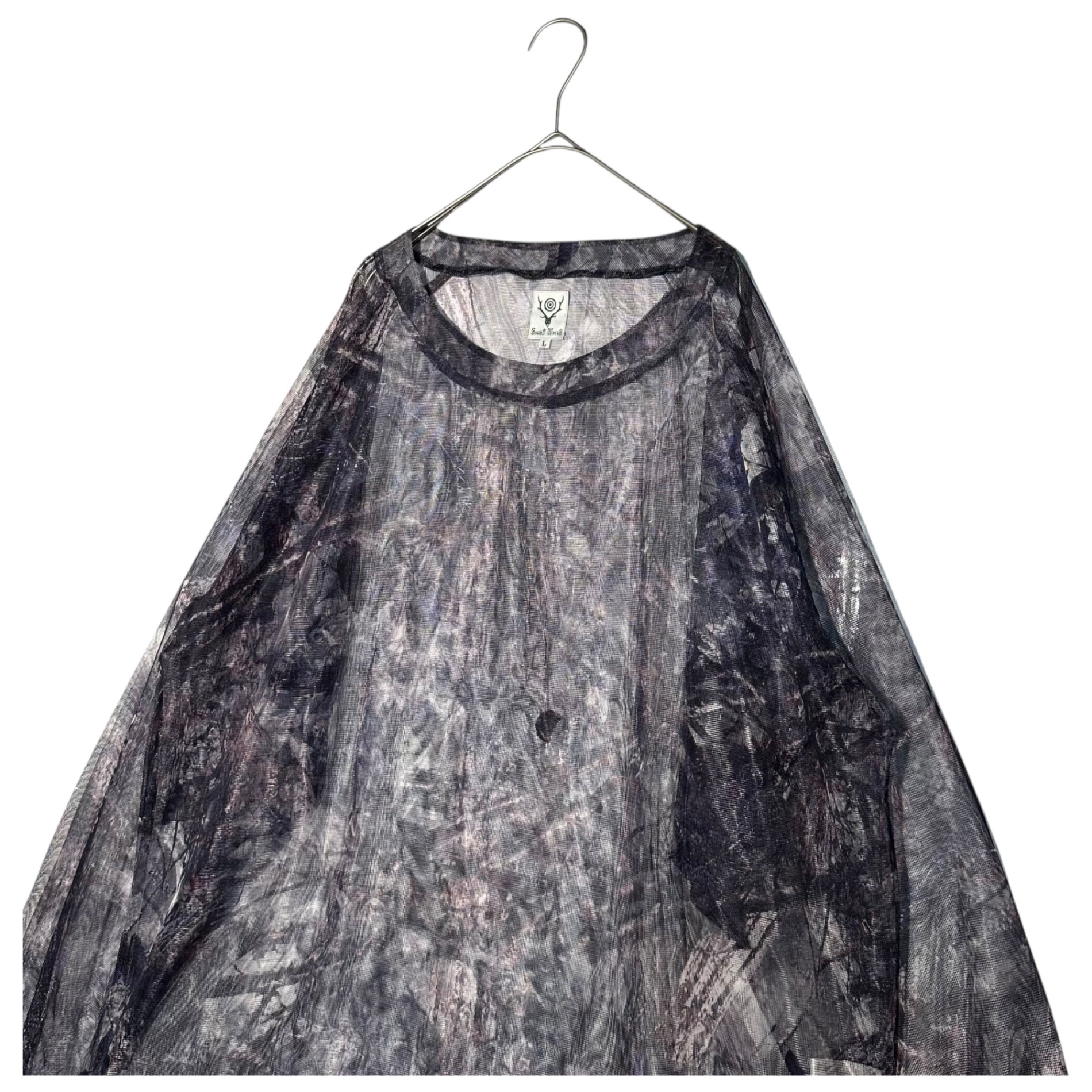 South2 West8 S2W8(サウス2ウエスト8) 23SS Bush Crew Neck Shirt - Poly Lightweight Mesh/Print ブッシュ クルーネック シャツ GL795 L パープル メッシュ シアー シースルー 長袖 Tシャツ カットソー