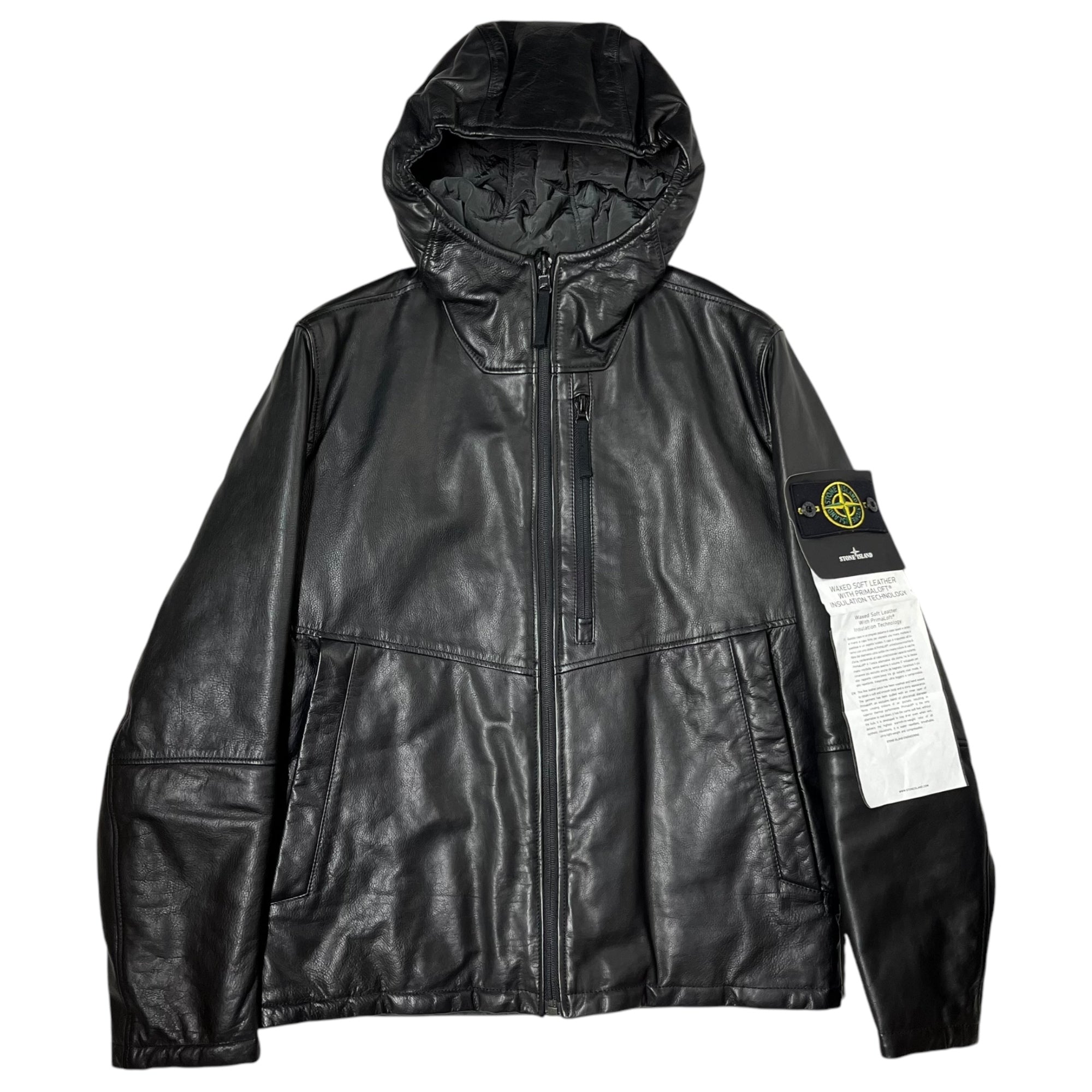 STONE ISLAND(ストーンアイランド) 15AW All leather reversible Primaloft nylon metal hooded jacket オールレザー リバーシブル プリマロフト ナイロン メタル フーデット ジャケット 631500277 M ブラック