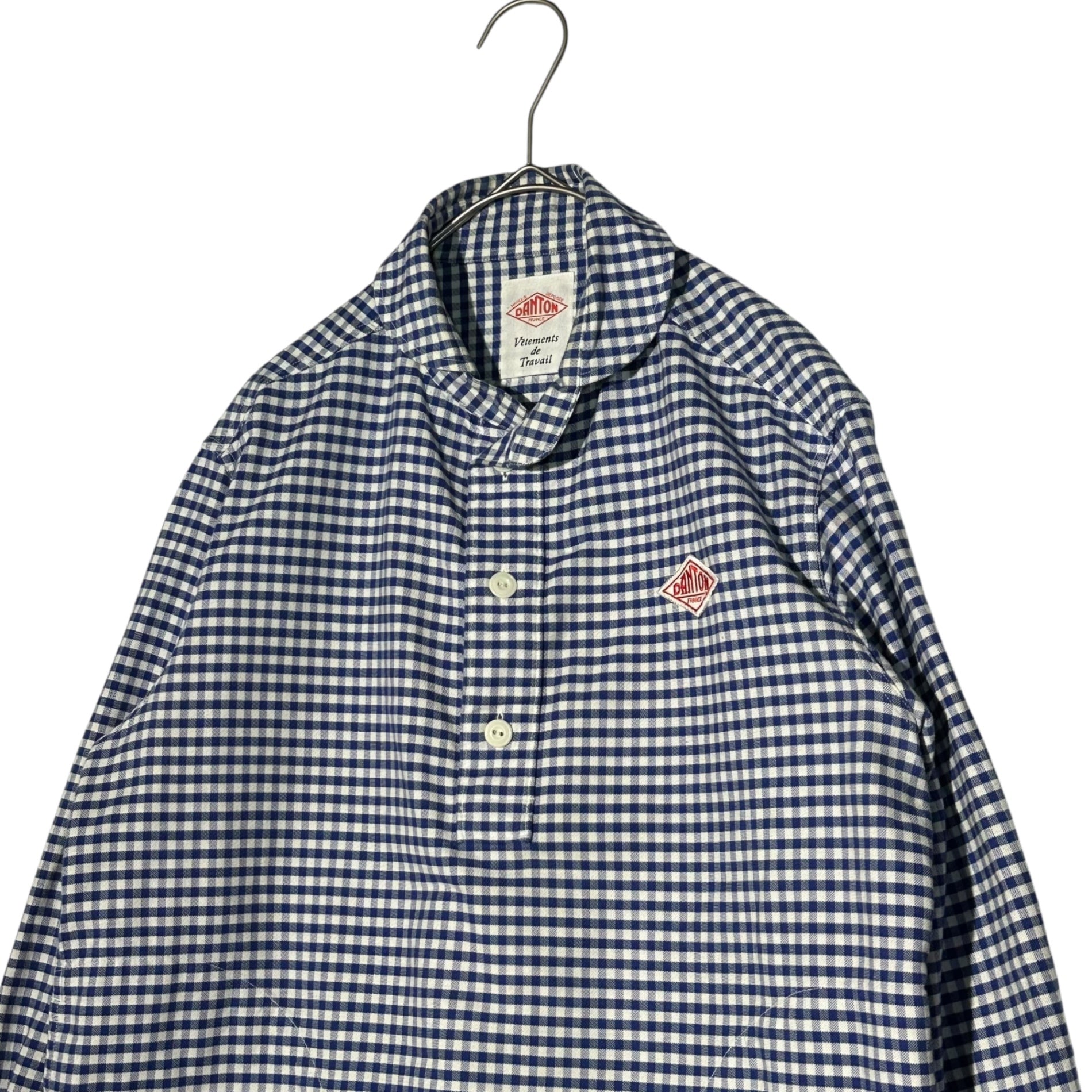 DANTON(ダントン) Round Collar Oxford Check Pullover L/S Shirt ラウンドカラー オックスフォード チェック プルオーバー 長袖 シャツ JD-3564 34(XS程度) ブルー×ホワイト
