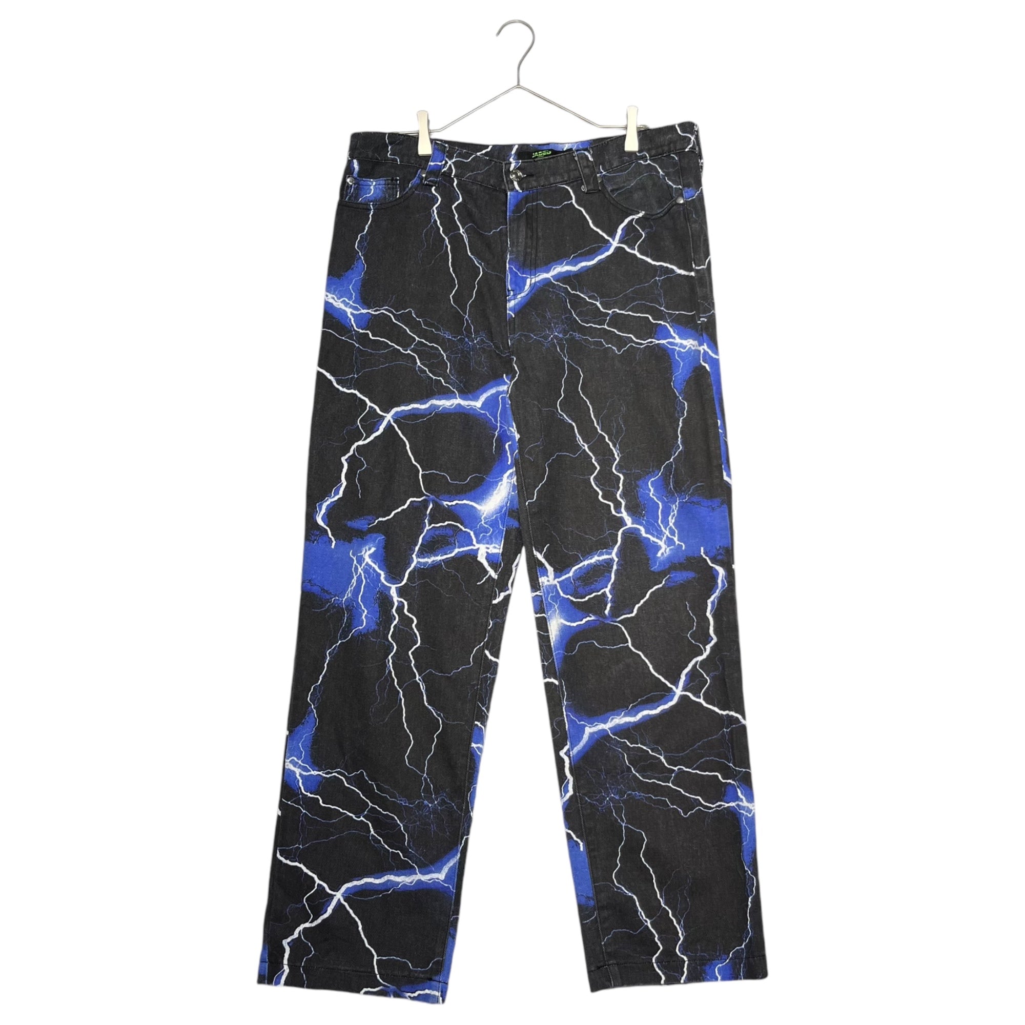 JADED LONDON(ジェイデッドロンドン) LIGHTNING BOLT PRINT JEANS ライトニング プリント デニム パンツ W34 ブラック×ブルー 雷