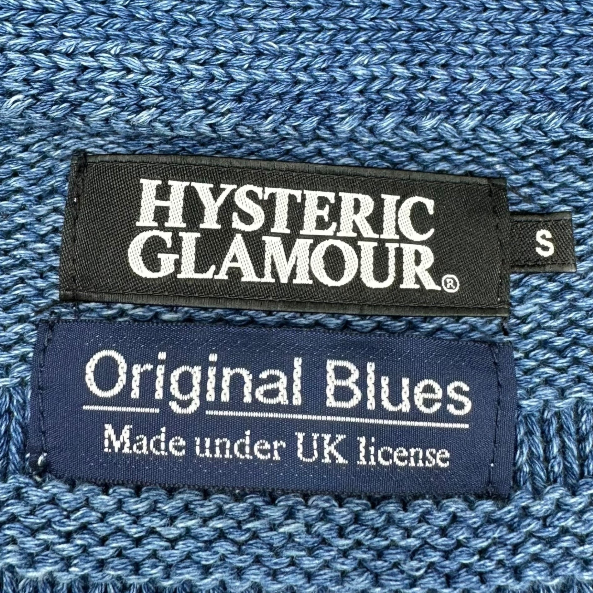 HYSTERIC GLAMOUR×Original Blues(ヒステリックグラマー×オリジナルブルース) 18SS Shawl collar indigo knit cardigan with conchos ショールカラー インディゴ コンチョ付き ニット カーディガン 02181ND02 S インディゴ USED加工