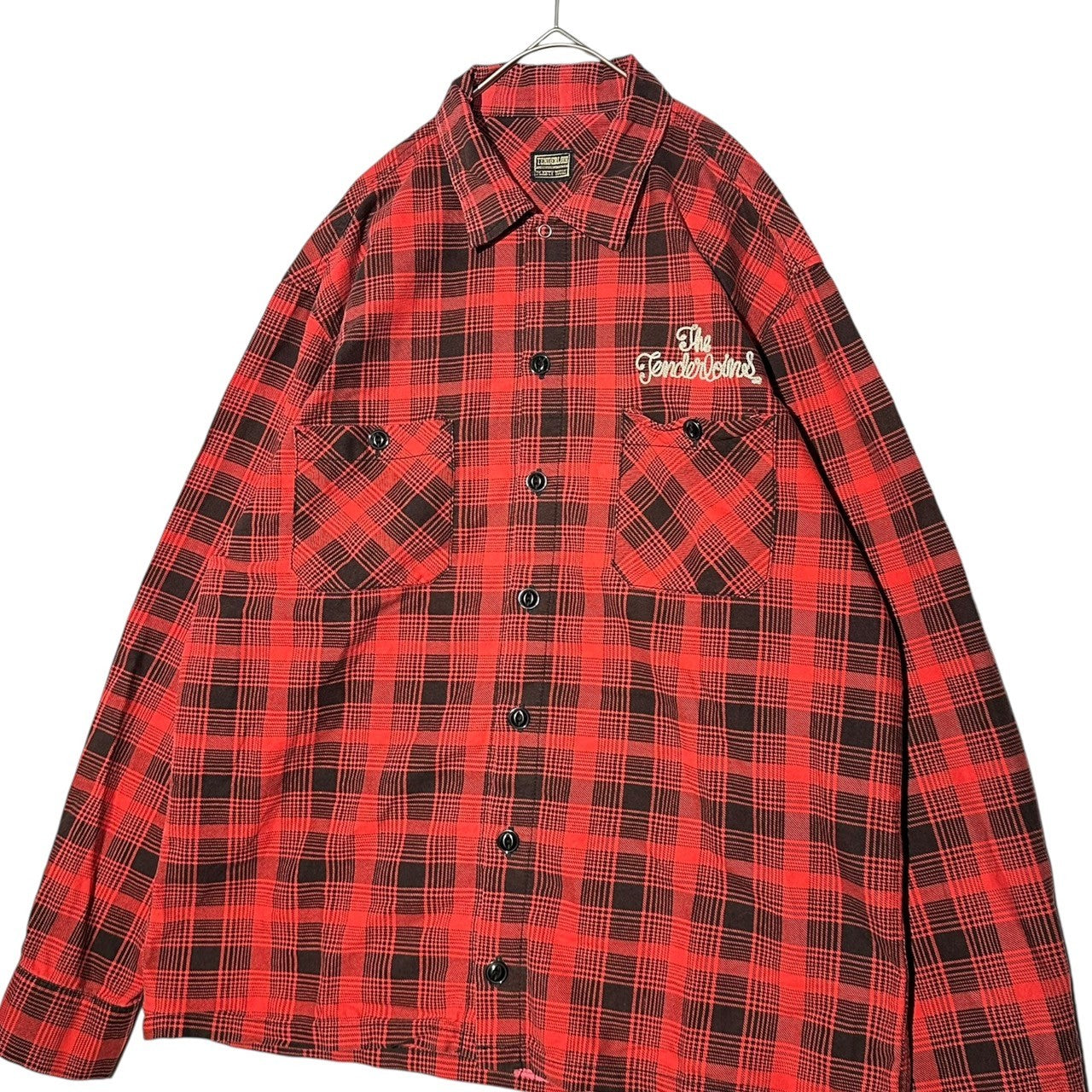 TENDERLOIN(テンダーロイン) Chain stitch cotton L/S shirt チェーン ステッチ コットン 長袖 シャツ レッド×ブラック