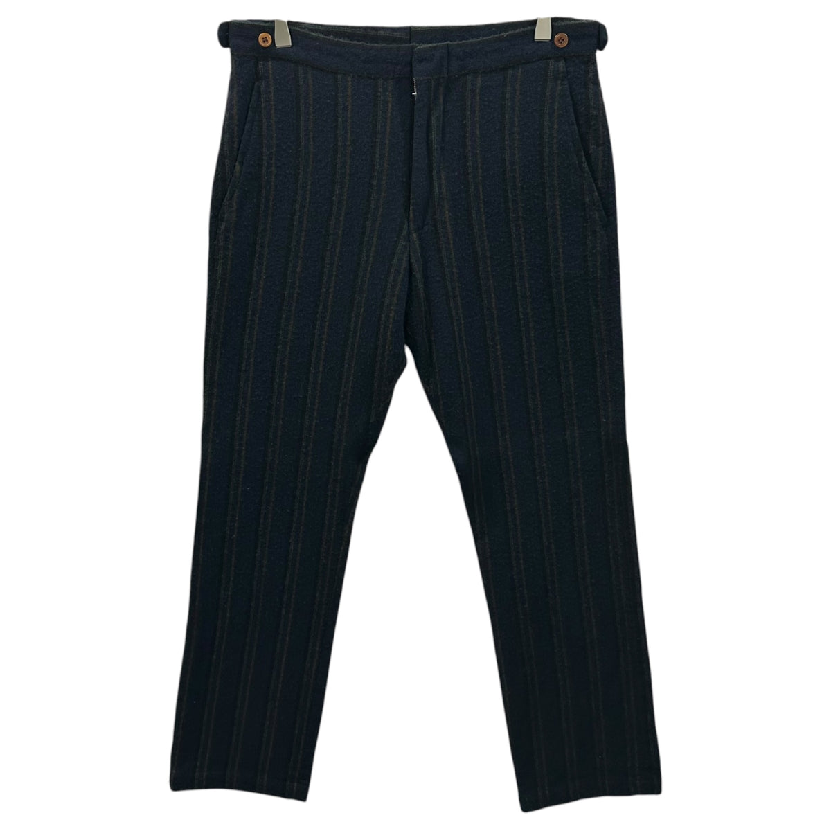 COMME des GARCONS HOMME PLUS(コムデギャルソンオムプリュス) 2002AW Wool-Nylon Full-Milled Striped Tapered Slacks ウール ナイロン 縮絨 ストライプ テーパード スラックス PG-P062 M ネイビー×ブラウン×ブラウン AD2002 00s アーカイブ 四つの黒期