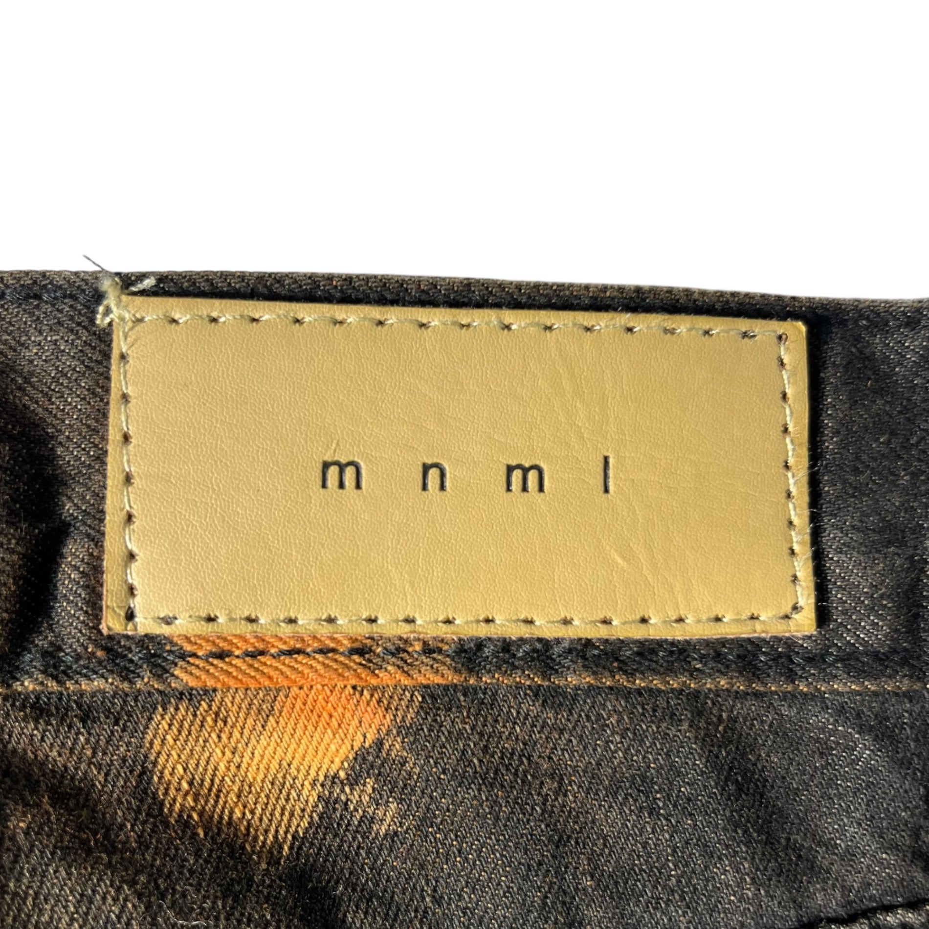 mnml(ミニマル) Paint bleach distressed bondage denim pants ペンキ ブリーチ ダメージ 加工 ボンテージ デニム パンツ 30 ブラック×ピンク×オレンジ