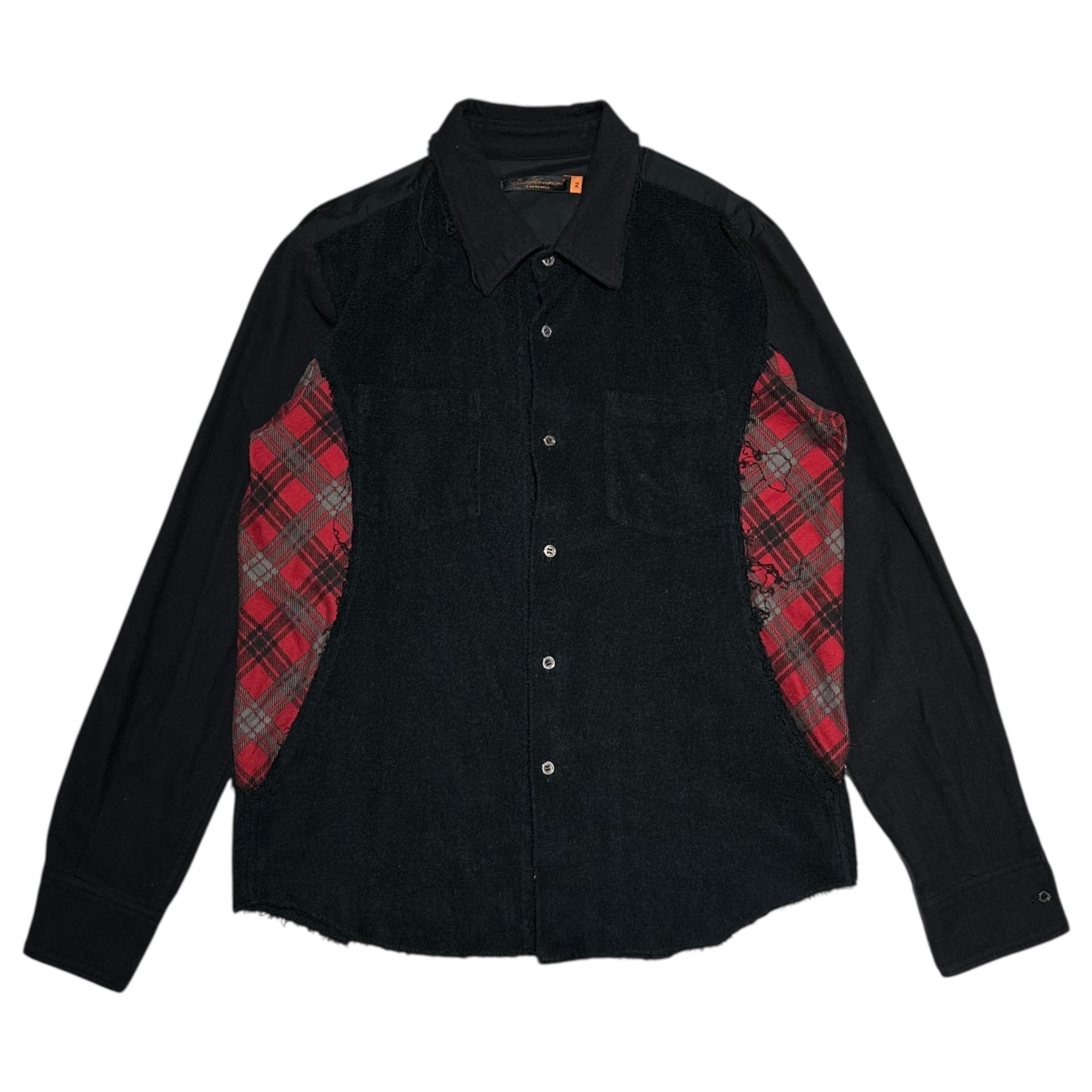 UNDERCOVERISM(アンダーカバイズム) 05SS Reconstructed Pile Fabric Side Check L/S Shirt 再構築 パイル地 サイド チェック 長袖 シャツ 5S216-SH5 2 ブラック×レッド 00's アーカイブ