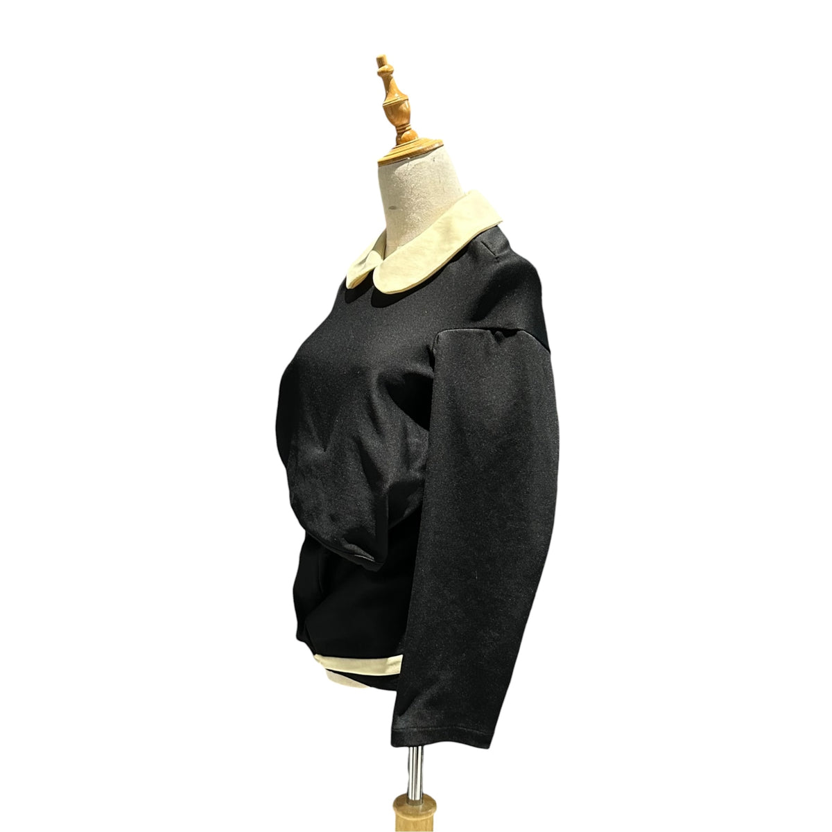COMME des GARCONS(コムデギャルソン) 1990's Round-Collar Asymmetrical Nylon-Poly Cut-And-Sewn 丸襟 変形 ナイロン ポリ カットソー GI-05001S S ブラック×アイボリー AD1990 90s アーカイブ Modern Sweetness コレクションランウェイ着用品