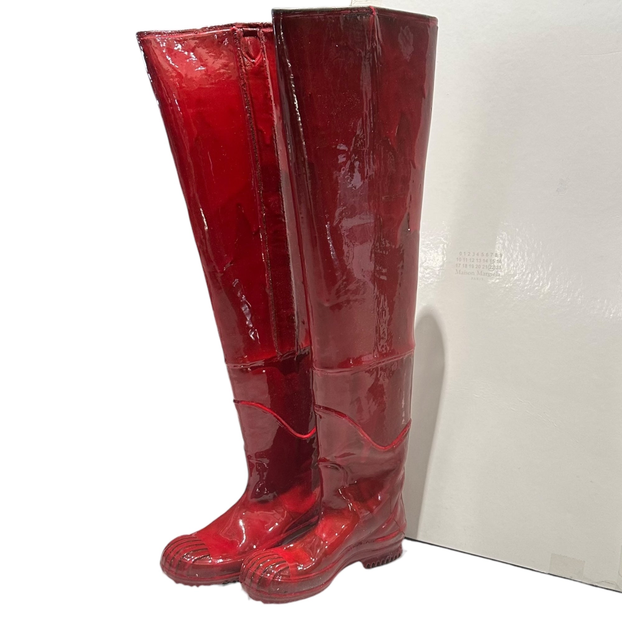 MAISON MARGIELA(メゾンマルジェラ) 22SS Rubber Thigh-High ペンキ加工 ラバー ニーハイ ロング ブーツ S97WW0058 39(24.5cm程度) レッド レイン