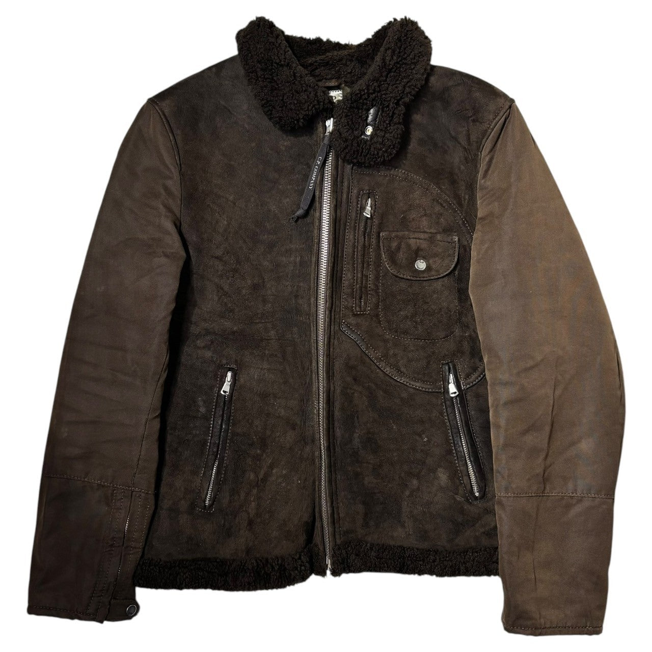 C.P.COMPANY(シーピーカンパニー) 06AW Goggle shearling leather jacket ゴーグル ムートン ジャケット 45184Q59 48(M程度) ブラウン 00's テック 本革 ボア Y2K Dポケット