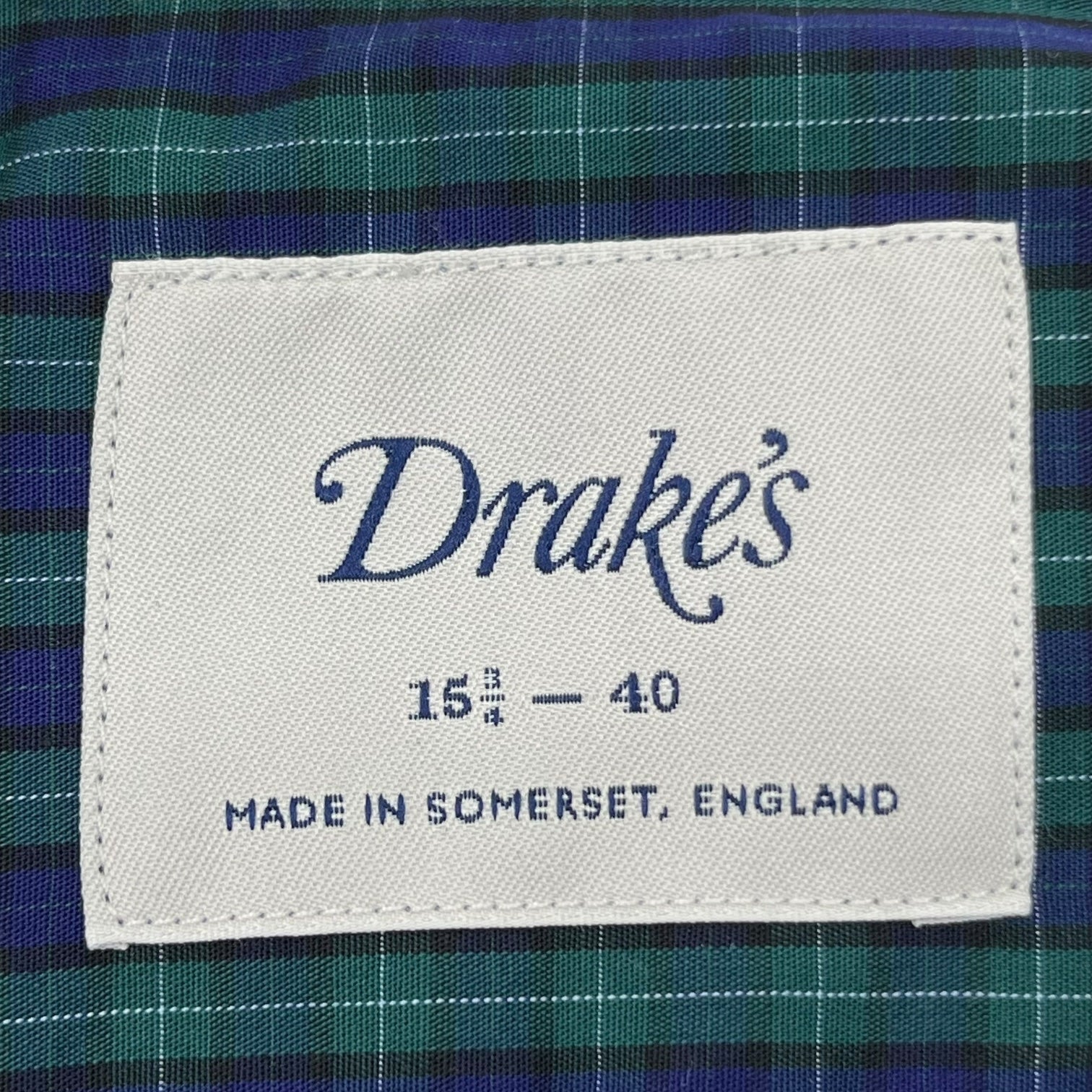 DRAKE'S(ドレイクス) タータンチェック ドレス シャツ 15 3/4 40(M-L程度) グリーン×ネイビー イギリス製