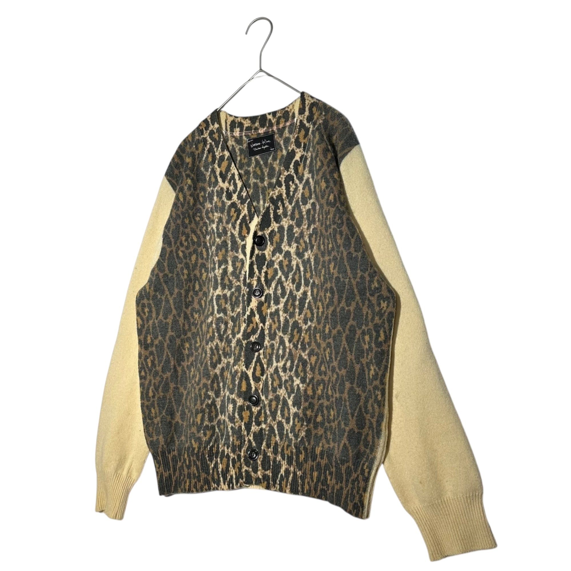 NUMBER (N)INE(ナンバーナイン) 03AW Leopard print wool long-sleeved cardigan レオパード切替 ウール 長袖 カーディガン 3(M) アイボリー×ブラウン 宮下貴裕 本人期 補修跡有