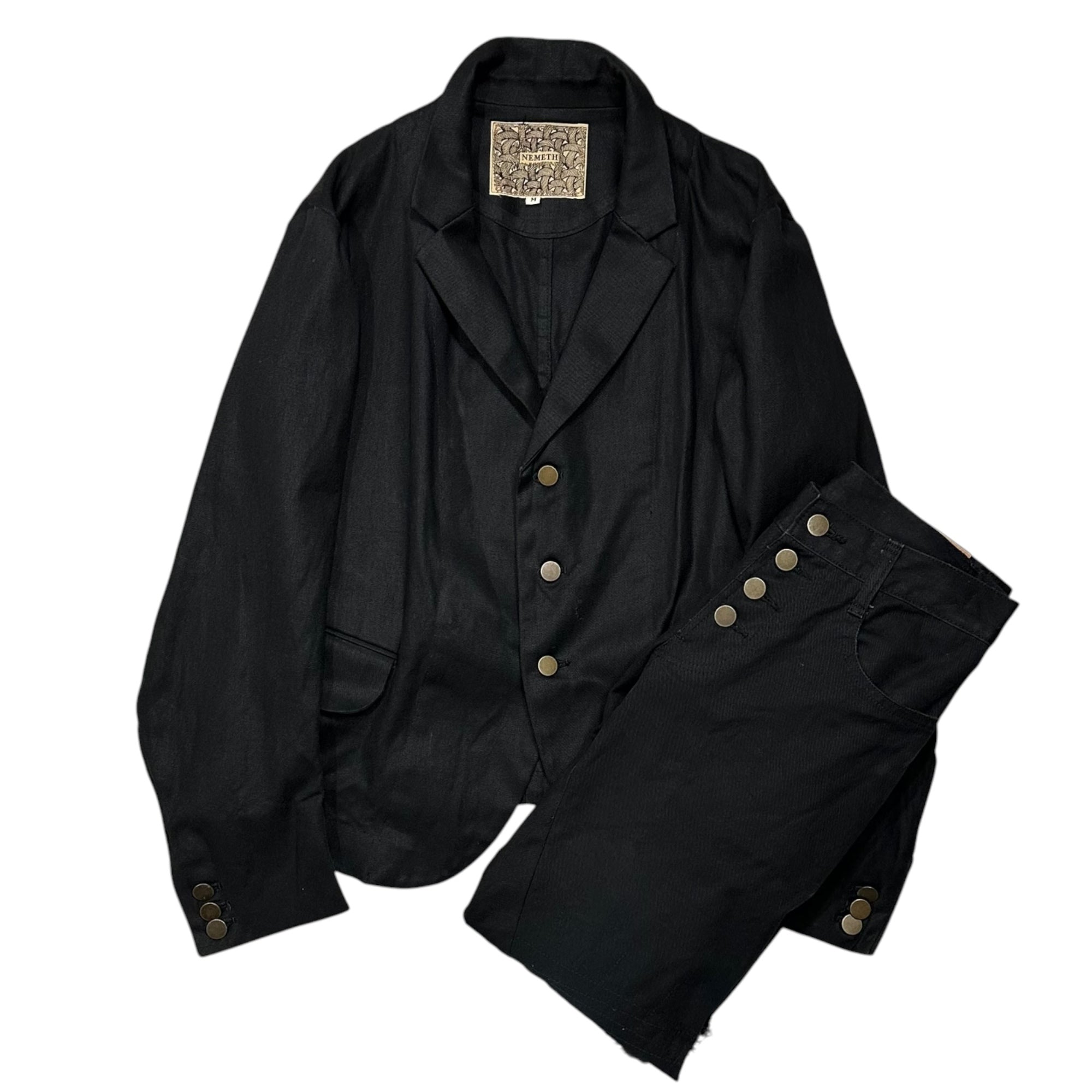 Nemeth(ネメス) 00's Cotton 3B Knee-Damage Set Up コットン 3ボタン 膝 ダメージ セットアップ JKT：9104 BOTTOMS：RL20 M ブラック