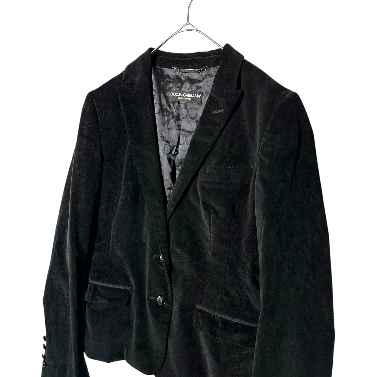 DOLCE&GABBANA(ドルチェ&ガッバーナドルガバ) Cotton velour jacket with metal walnut buttons コットン ベロア 金属胡桃ボタン ジャケット F2701T/FUWAN 40(L程度) ブラック