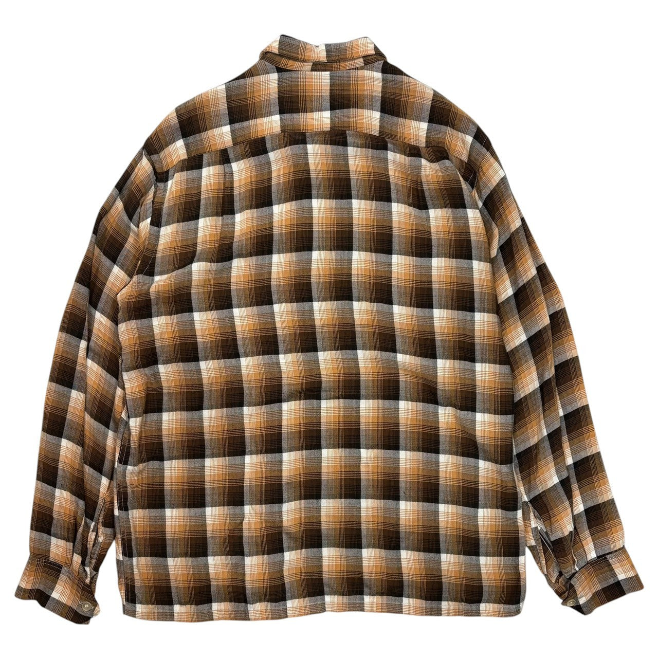 PILGRIM(ピルグリム) 60's THUNDERBIRD Ombre Check Rayon Open-Collar Shirt オンブレ チェック レーヨン オープンカラー シャツ M ブラウン 60年代 開襟