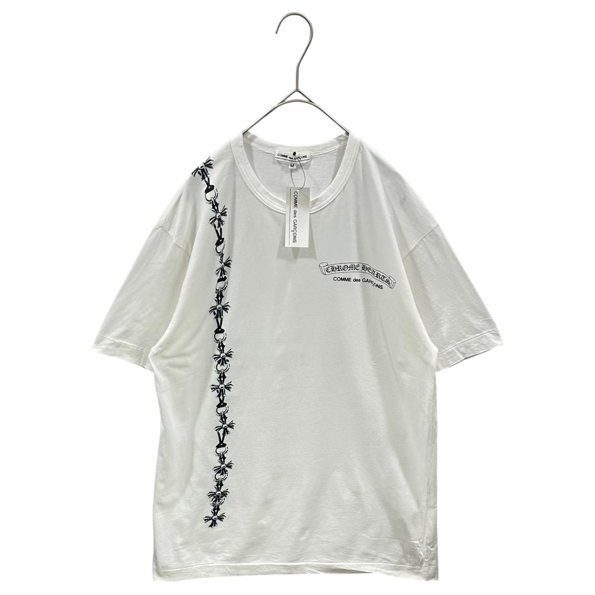 COMME des GARCONS × Chrome Hearts(コムデギャルソン × クロムハーツ) 2007AW Cross-Print Bar Logo Crew Neck T-Shirt クロスプリント バー ロゴ クルーネック Tシャツ OT-T021 M ホワイト×ブラック デッドストック 2007 Xmas