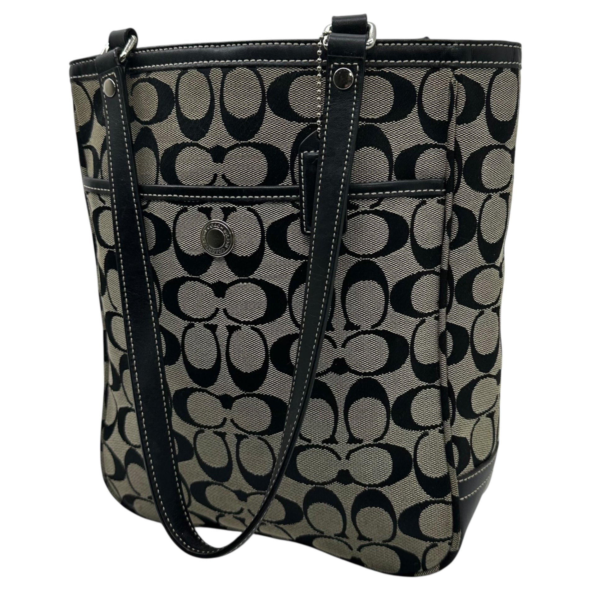 COACH(コーチ) Signature Canvas Leather Tote Bag シグネチャー キャンバス レザー トート バッグ 1464 グレー×ブラック 肩掛け ワンショルダー