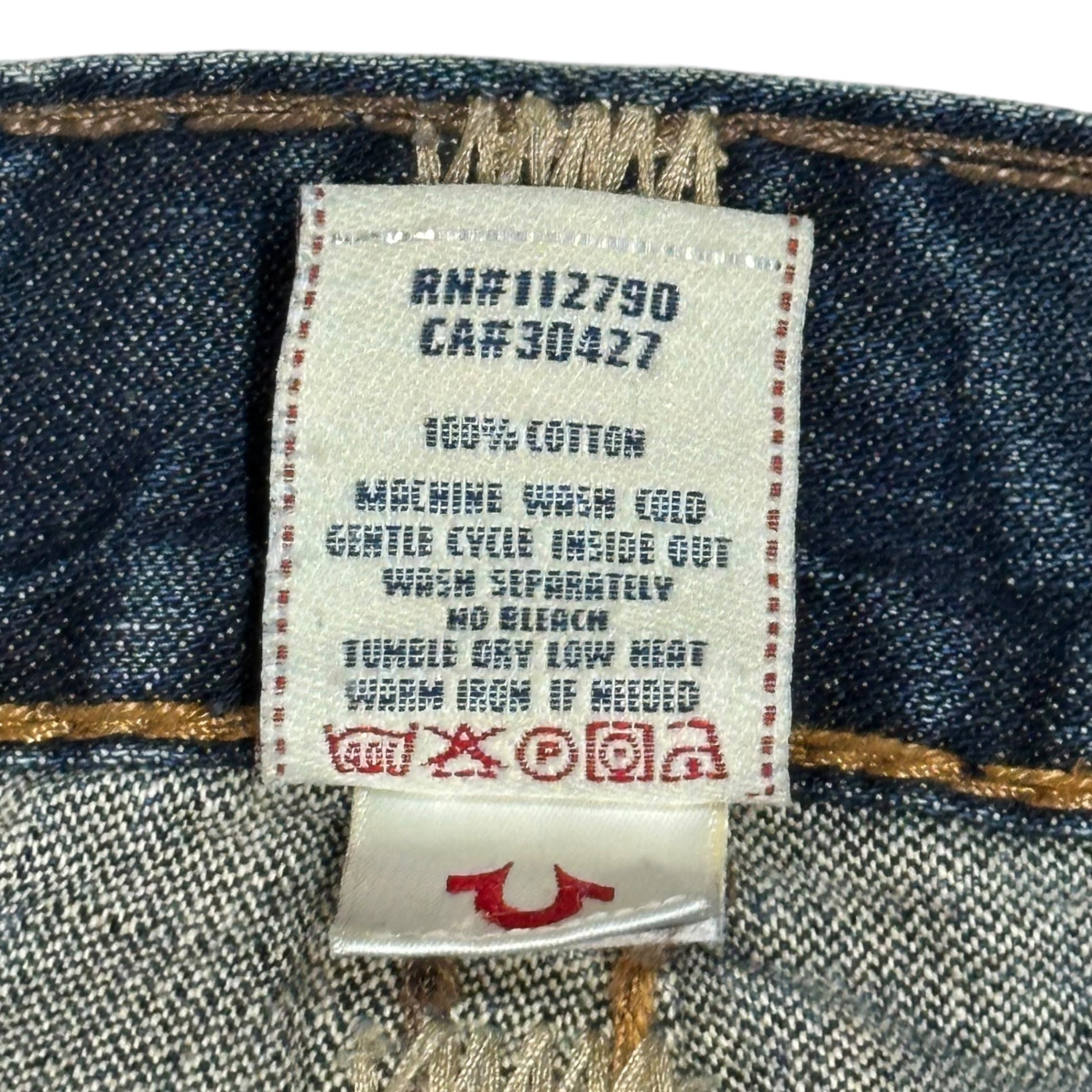 TRUE RELIGION(トゥルーレリジョン) 00's Vintage Straight Denim Pants ヴィンテージ加工 ストレート デニム パンツ 34 インディゴ Y2K