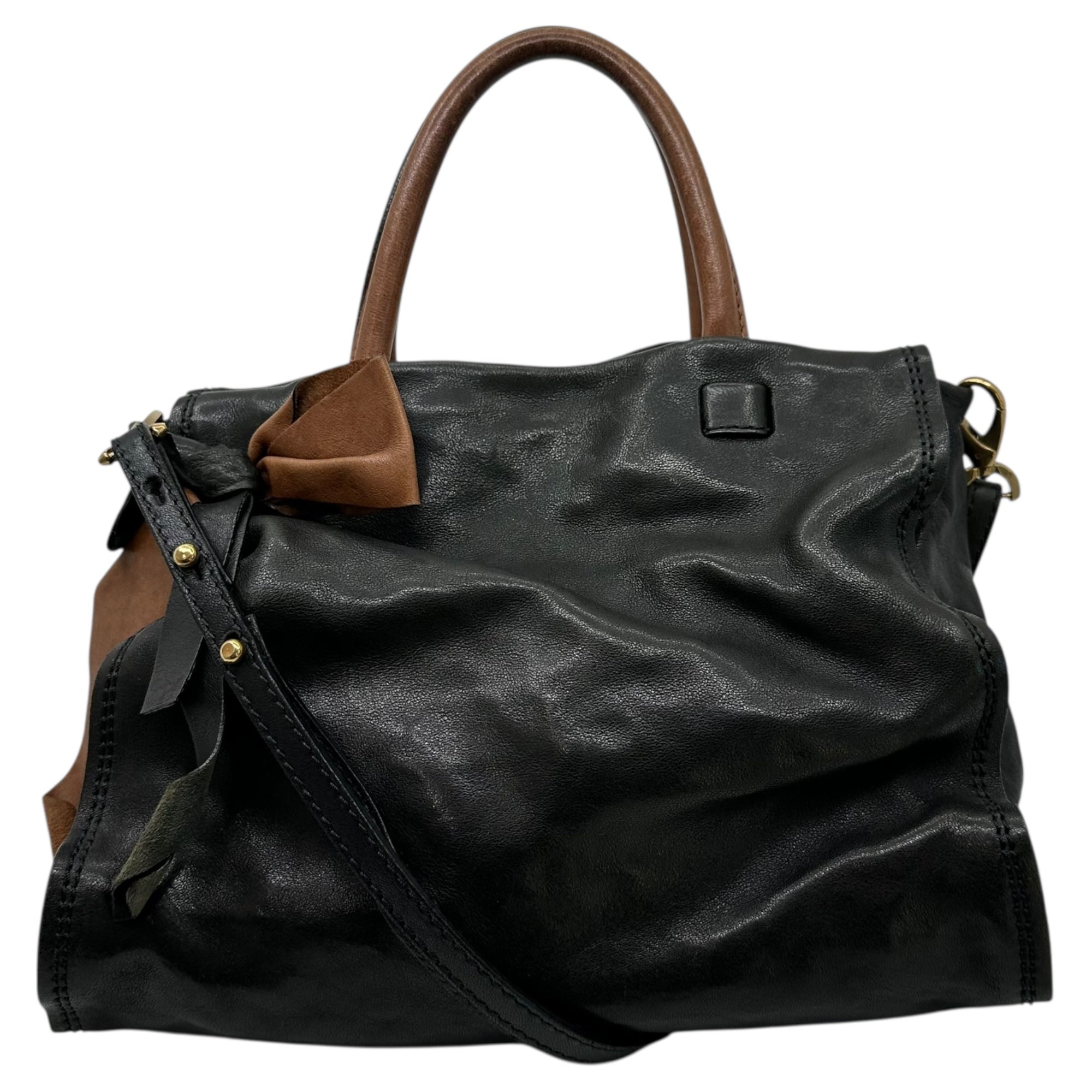 ANDREA MABIANI(アンドレアマビアーニ) 2WAY Leather Shoulder Bag リボン レザー ショルダー バッグ ブラック イタリア製