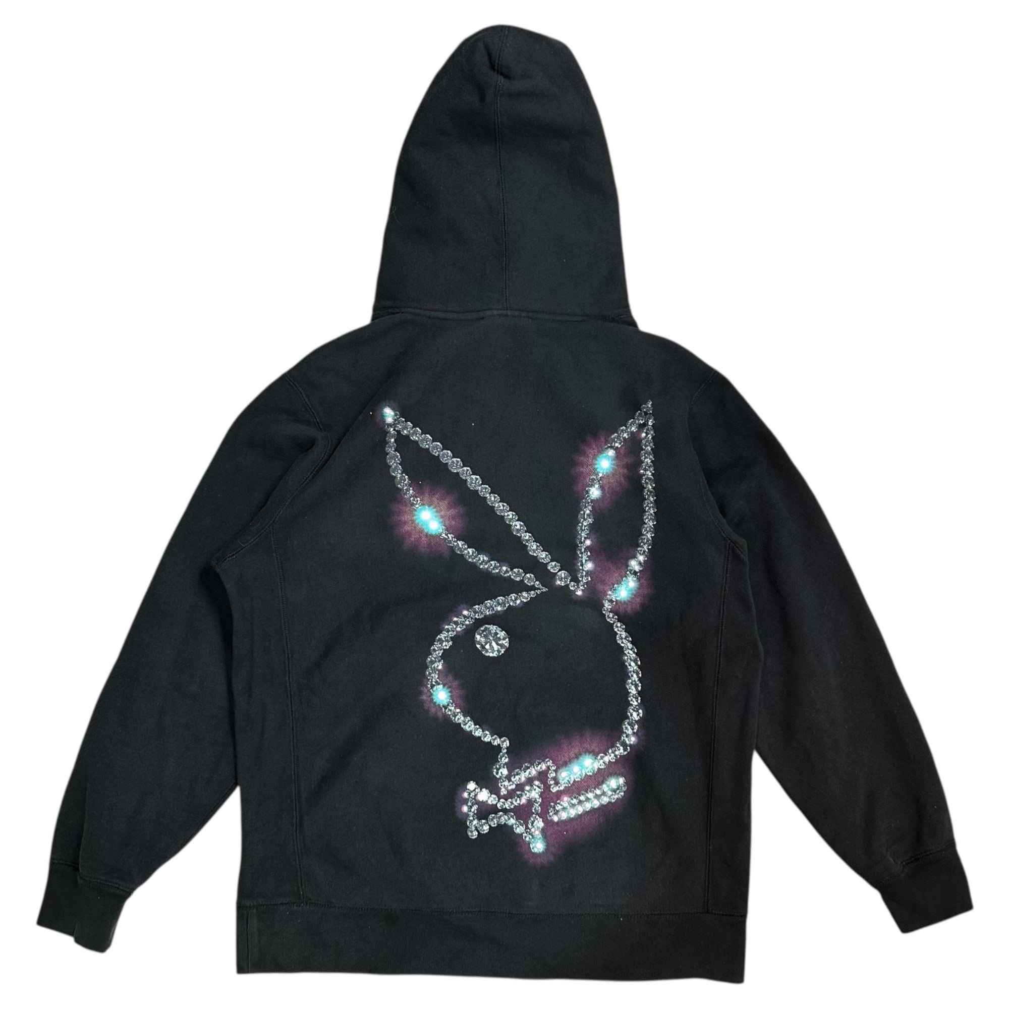 PLEASURES×PLAYBOY(プレジャーズ×プレイボーイ) ICY HOODY ロゴ プリント プルオーバー パーカー L ブラック コラボ